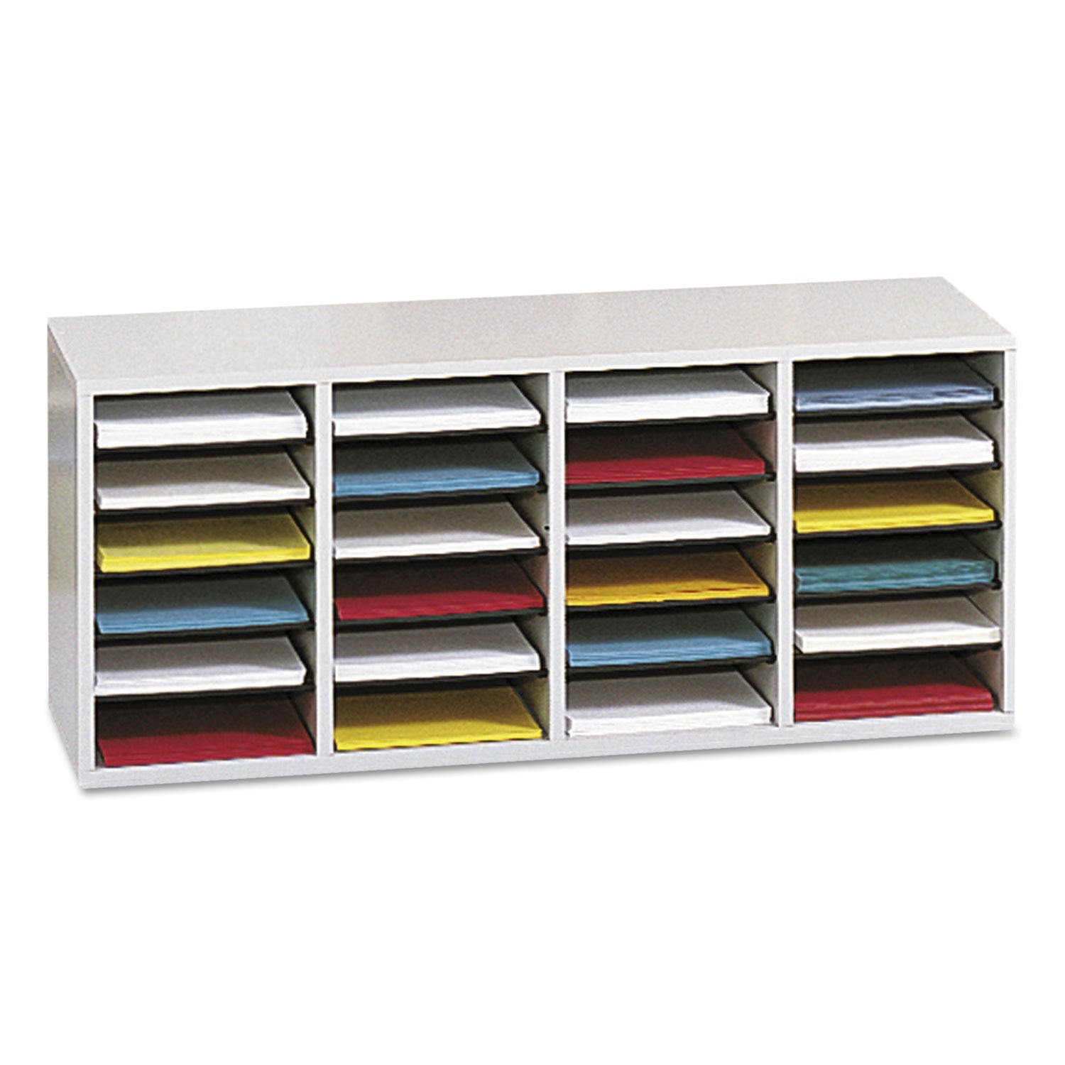 Safco® Wood/Laminate Literature Sorter, 24 Compartments, 39.25 x 11.75 x 16.38, Gray