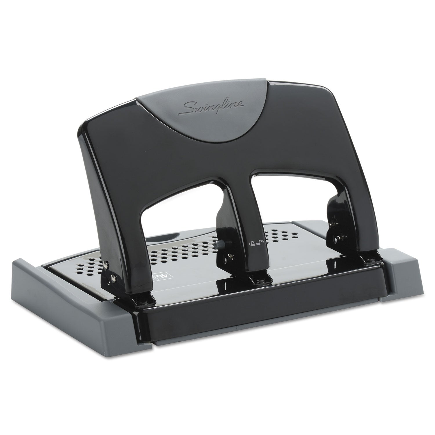 Swingline® 45-Sheet Smarttouch Three-Hole Punch, 9/32" Holes, Black/gray