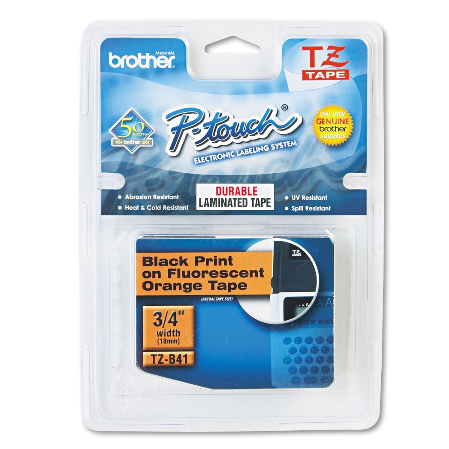 P-Touch Standard Laminated Label Tape | Blk/Org Flr