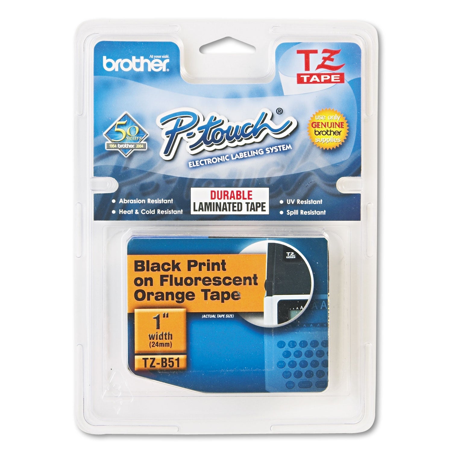 P-Touch Standard Laminated Label Tape | Blk/Org Flr