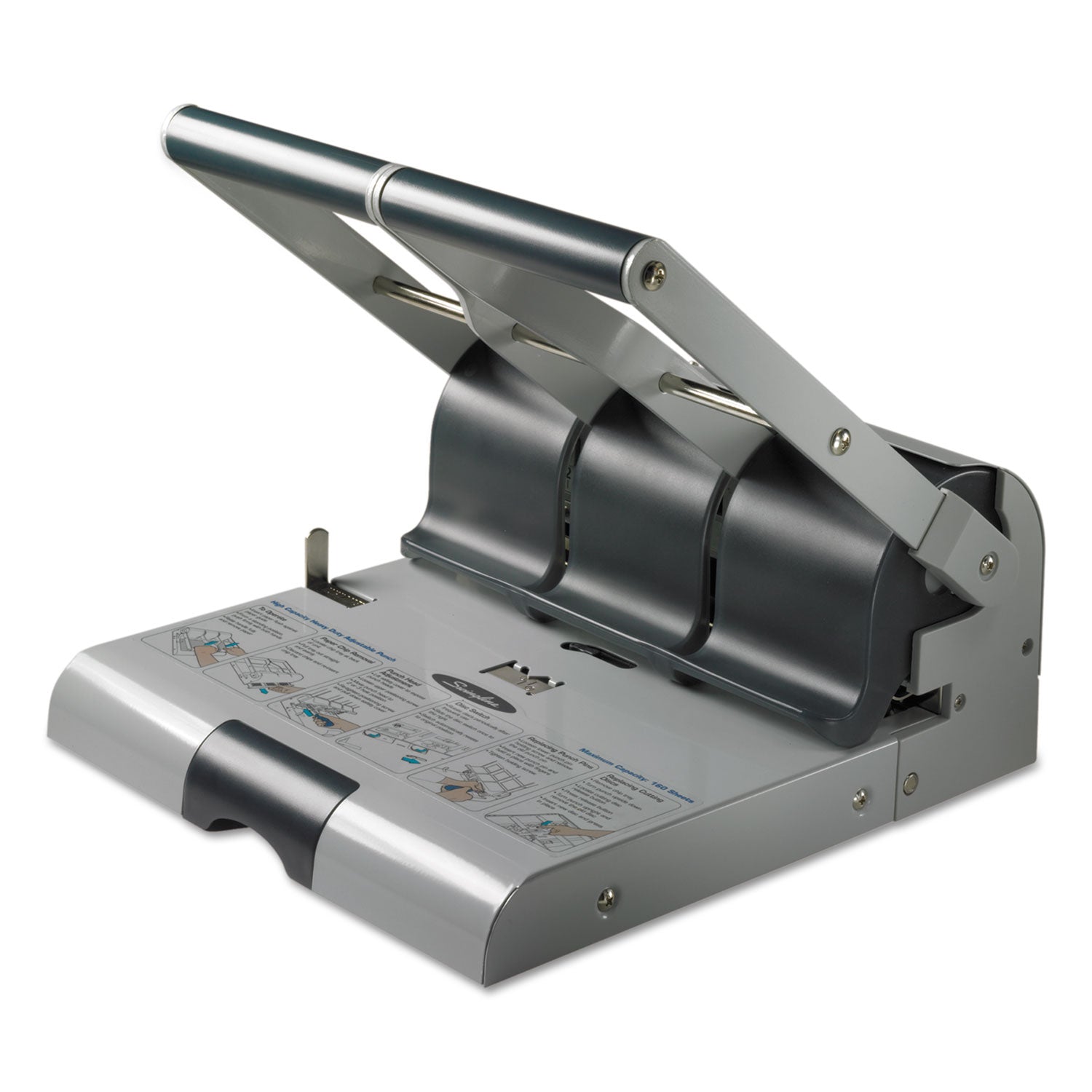 Swingline® 160-Sheet Antimicrobial Protected High-Capacity Adjustable Punch, Two- To Three-Hole, 9/32" Holes, Putty/gray