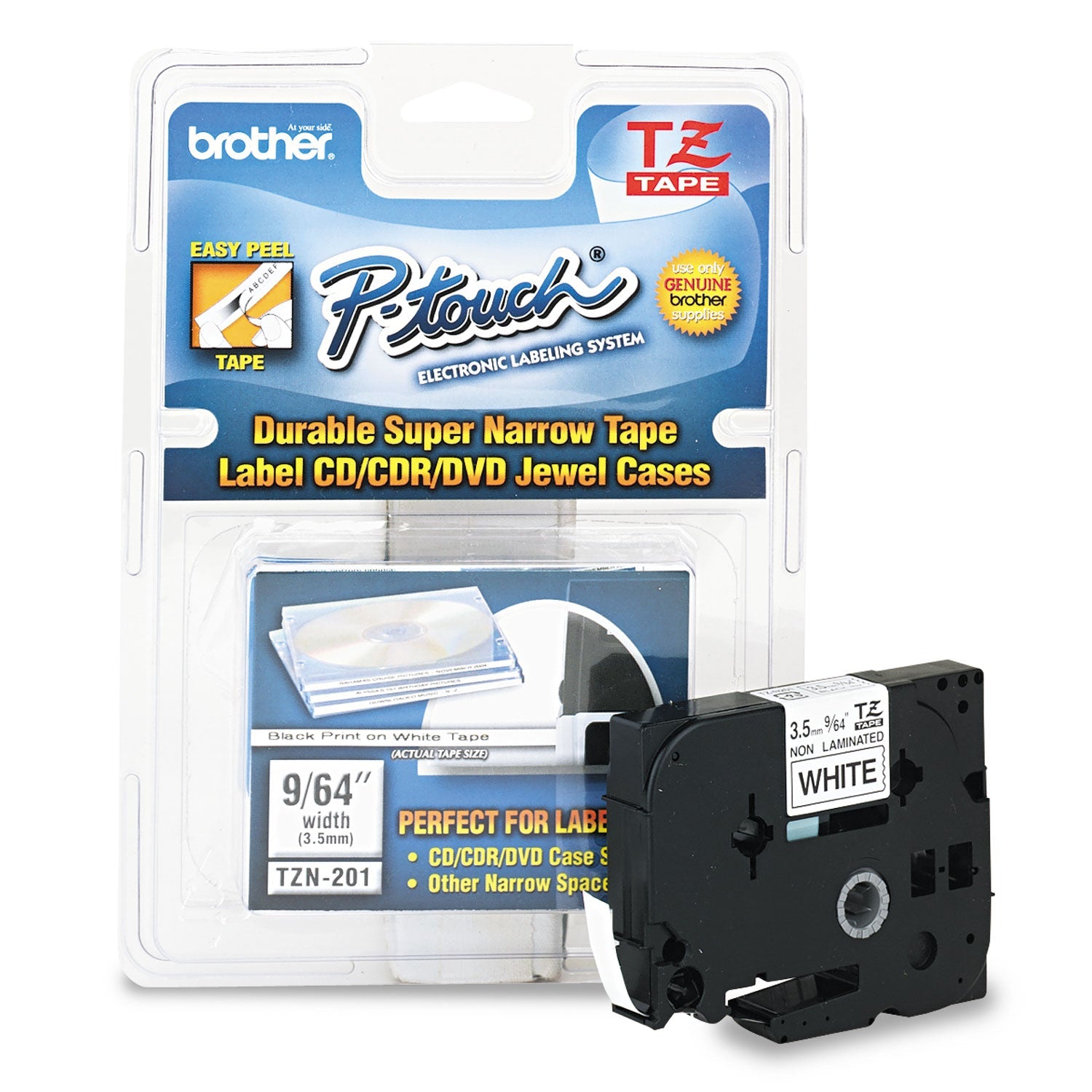 Super-Narrow Non-Laminated Tape | 0.13" Black/White