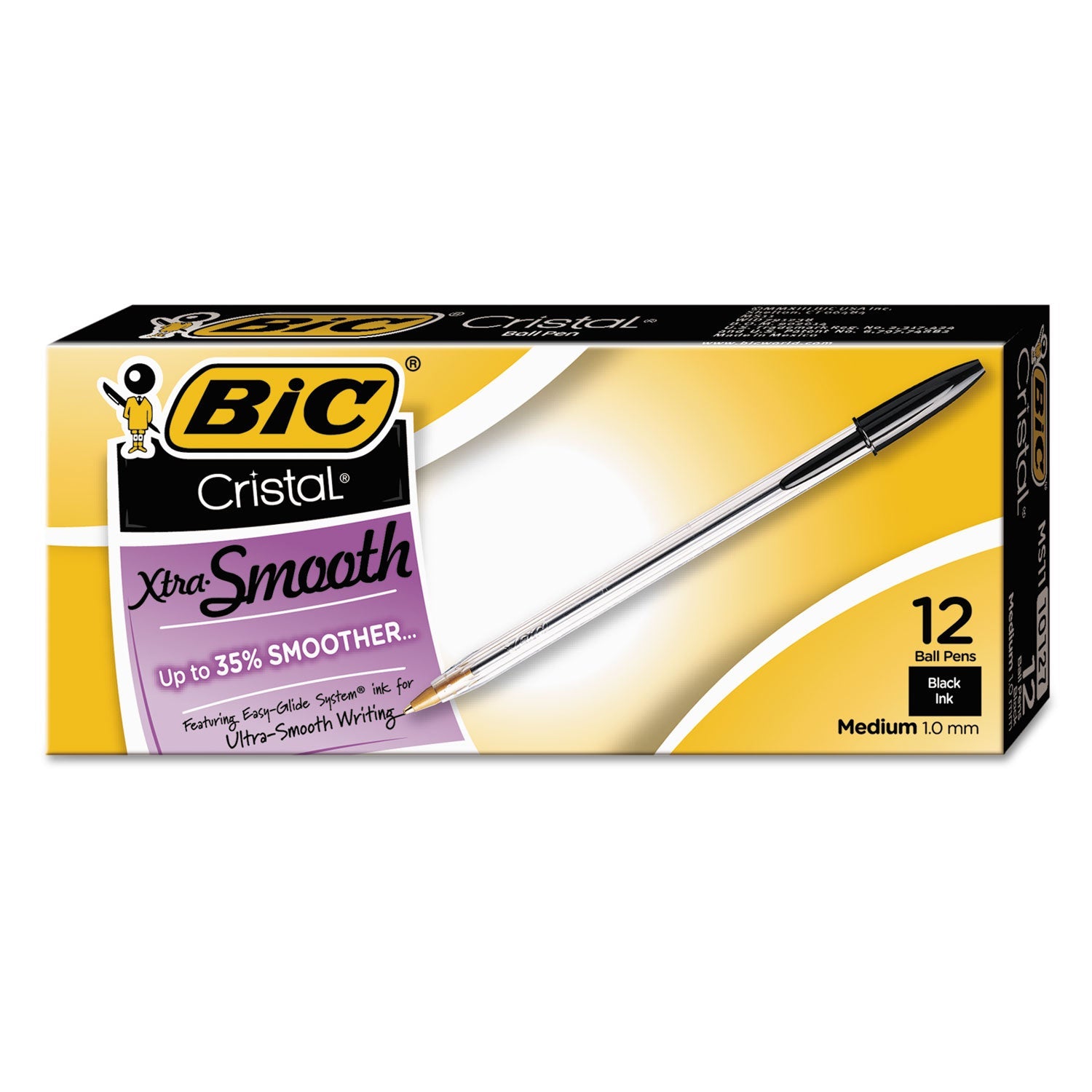 BIC® Cristal Xtra Smooth Ballpoint Pen, Stick, Medium 1 Mm, Black Ink, Clear Barrel, Dozen