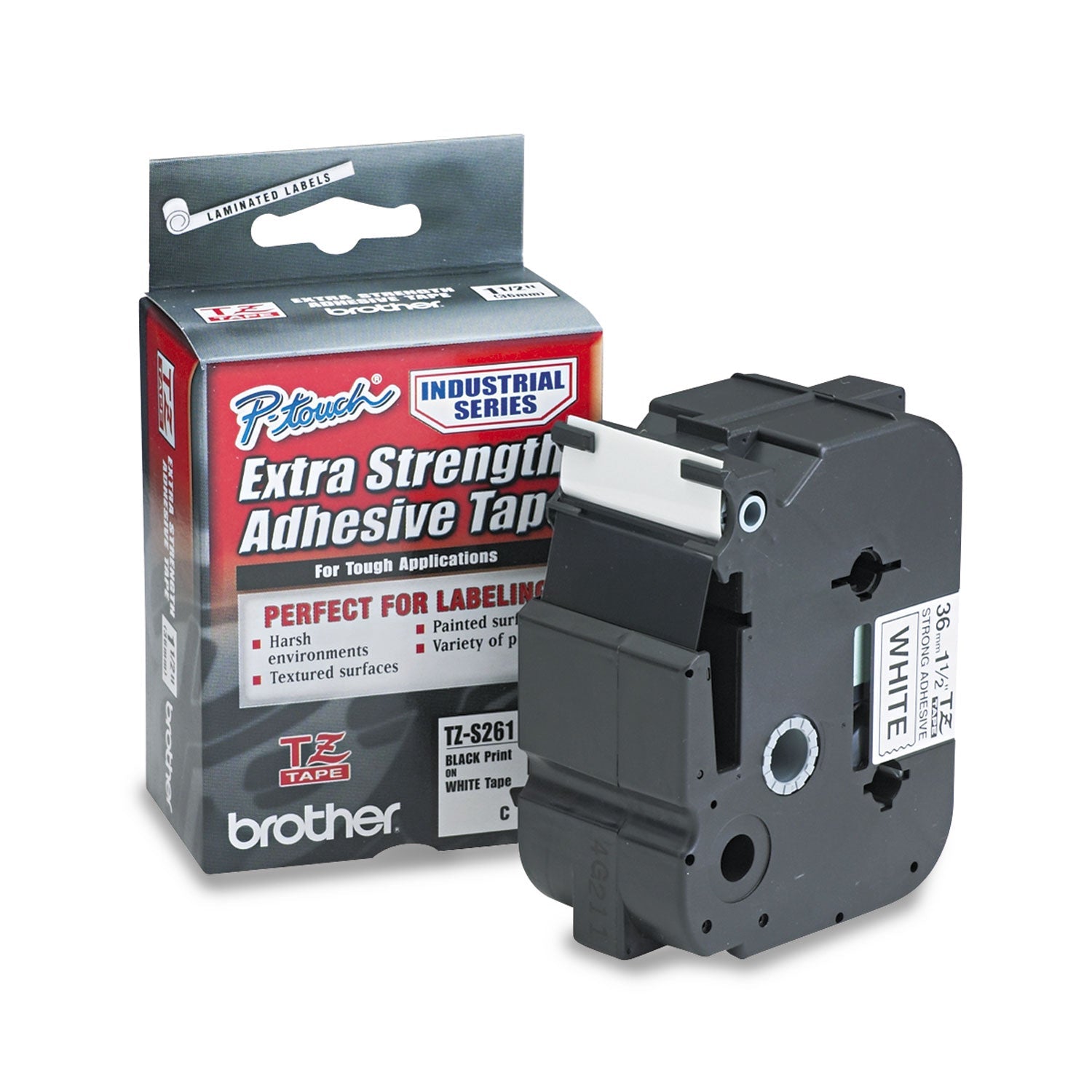 P-Touch Extra-Strength Label Tape | Black on White