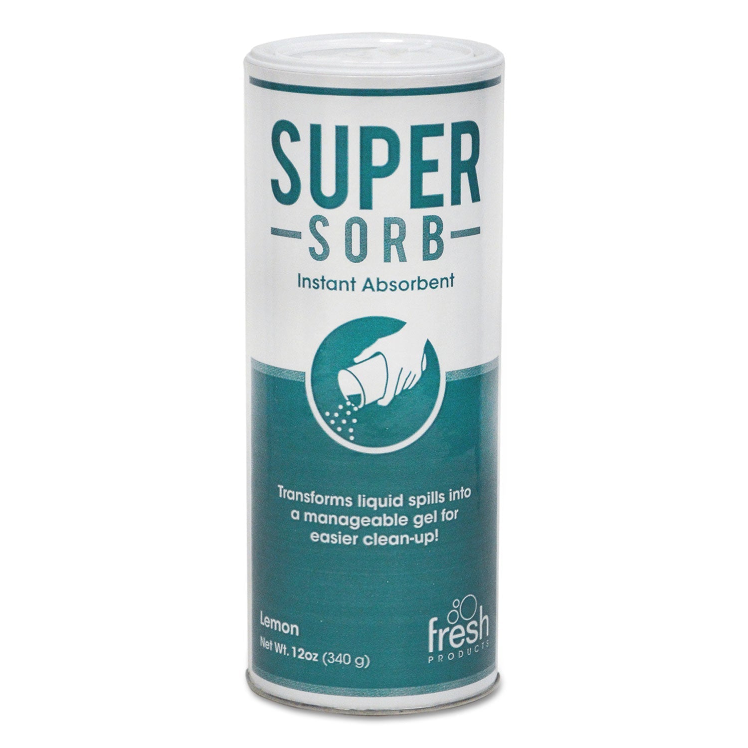 Fresh Products Super-Sorb Liquid Spill Absorbent, Lemon Scent, 720 oz Absorbing Volume, 12 oz Shaker Can