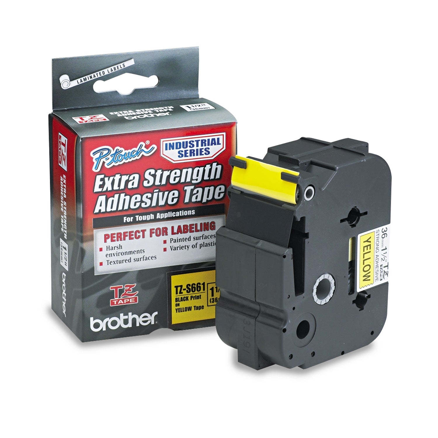 P-Touch Extra-Strength Label Tape | Black on Yellow