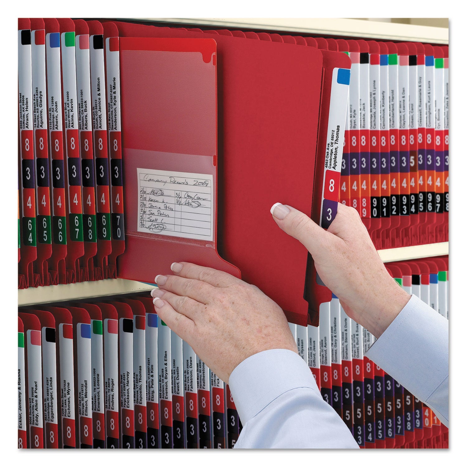 Smead End Tab Pressboard Classification Folders, Six SafeSHIELD Fasteners, 2" Expansion, 2 Dividers, Letter Size, Bright Red, 10/BX