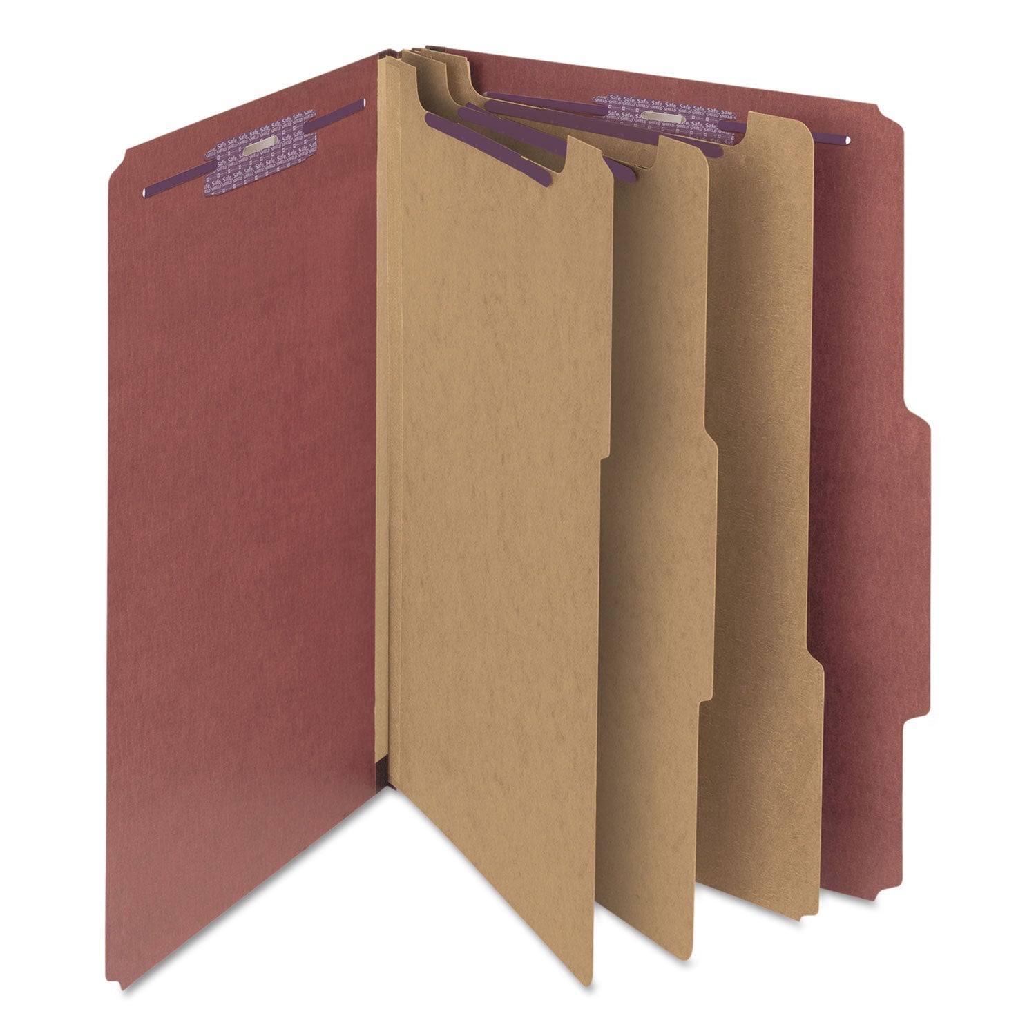Smead Pressboard Classification Folders, Eight SafeSHIELD Fasteners, 2/5-Cut Tabs, 3 Dividers, Legal Size, Red, 10/Box - Bloom Skins
