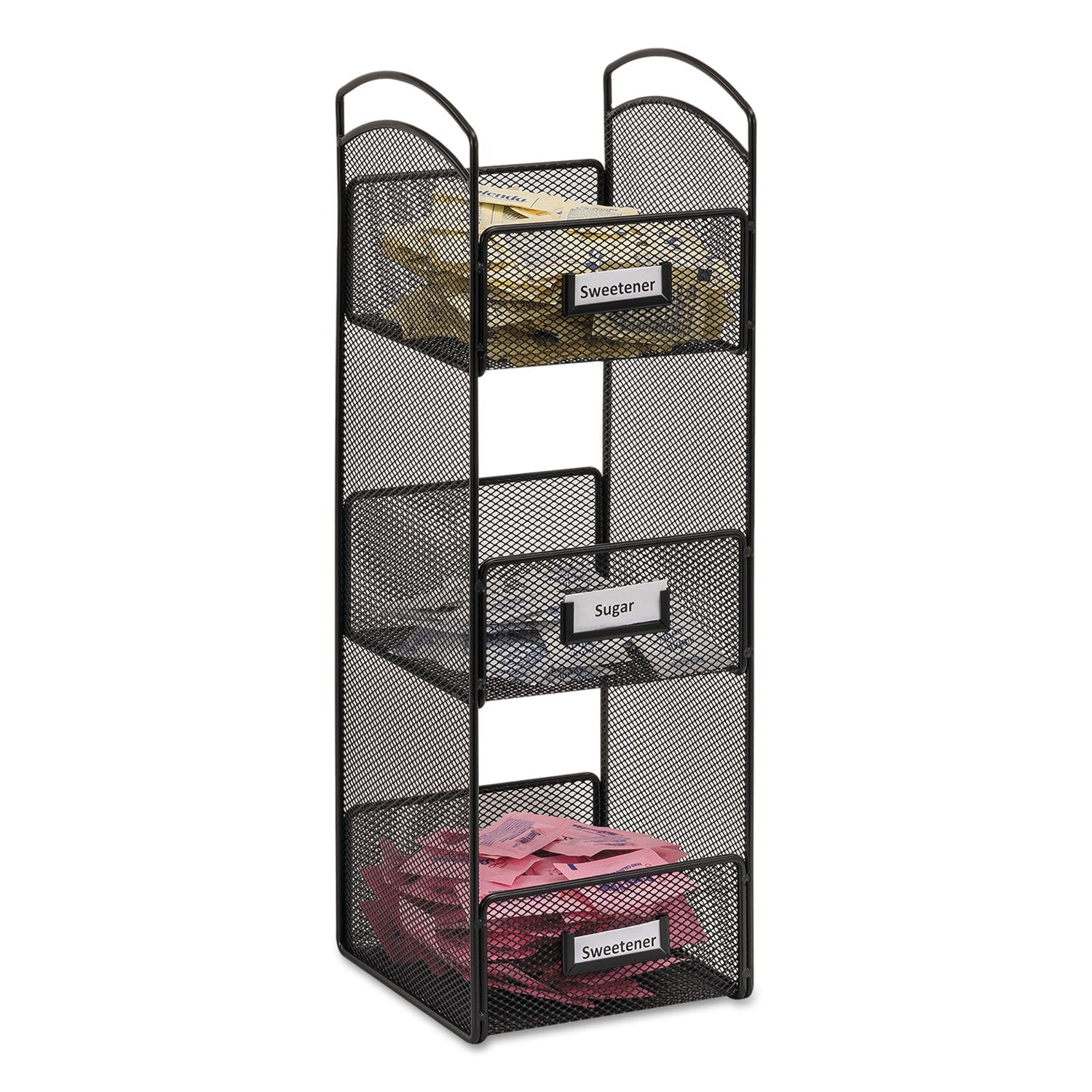 Safco® Onyx Breakroom Organizers, 3 Compartments, 6 X 6 X 18, Steel Mesh, Black