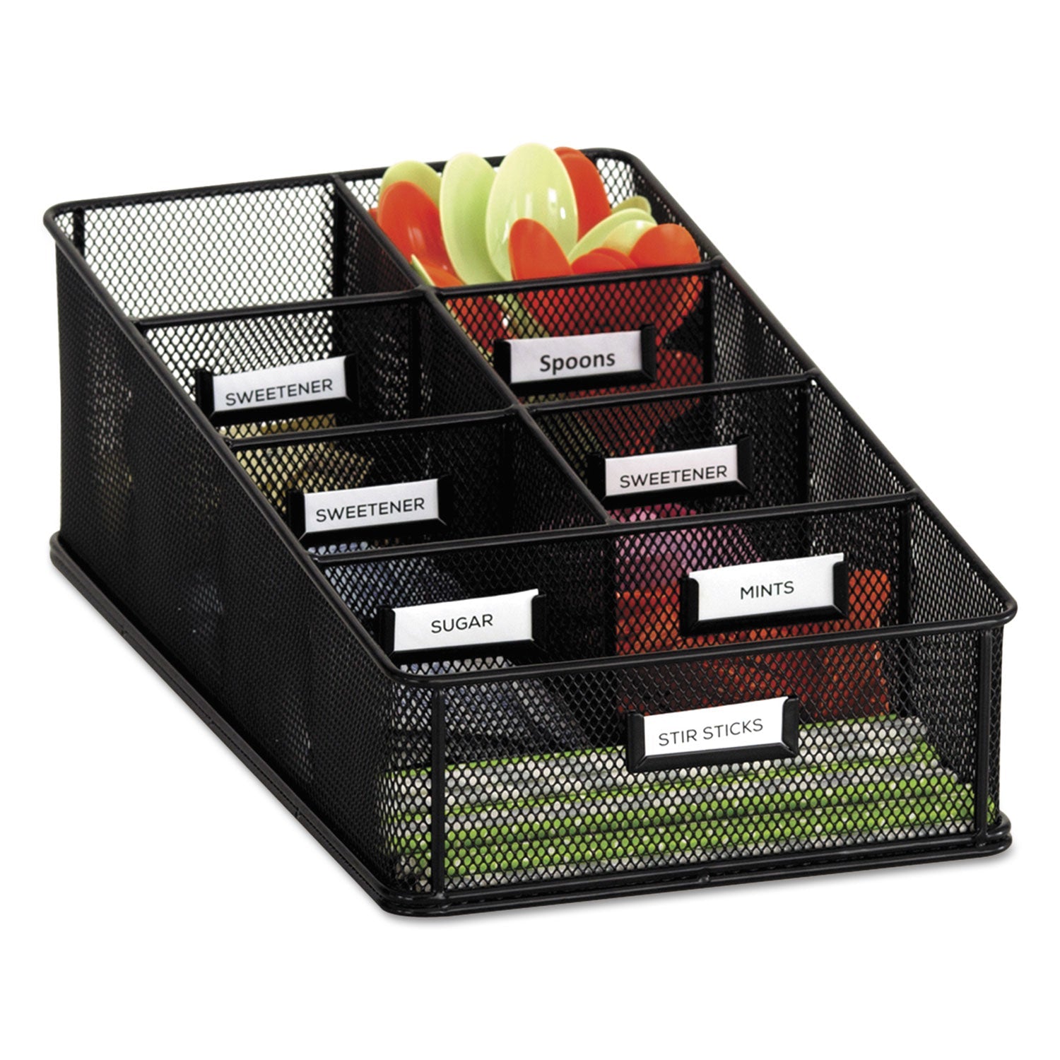 Safco® Onyx Breakroom Organizers, 7 Compartments, 16 x 8.5 x 5.25, Steel Mesh, Black