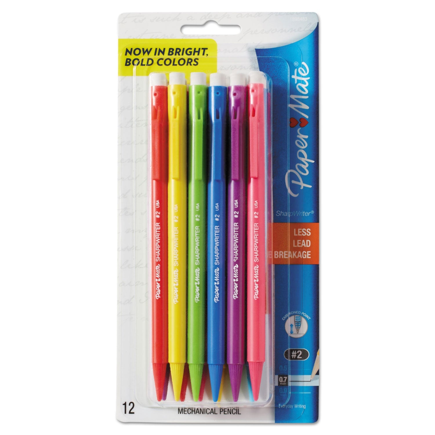Paper Mate® Sharpwriter Mechanical Pencil, 0.7 mm, F (#2.5), Black Lead, Assorted Barrel Colors, Dozen