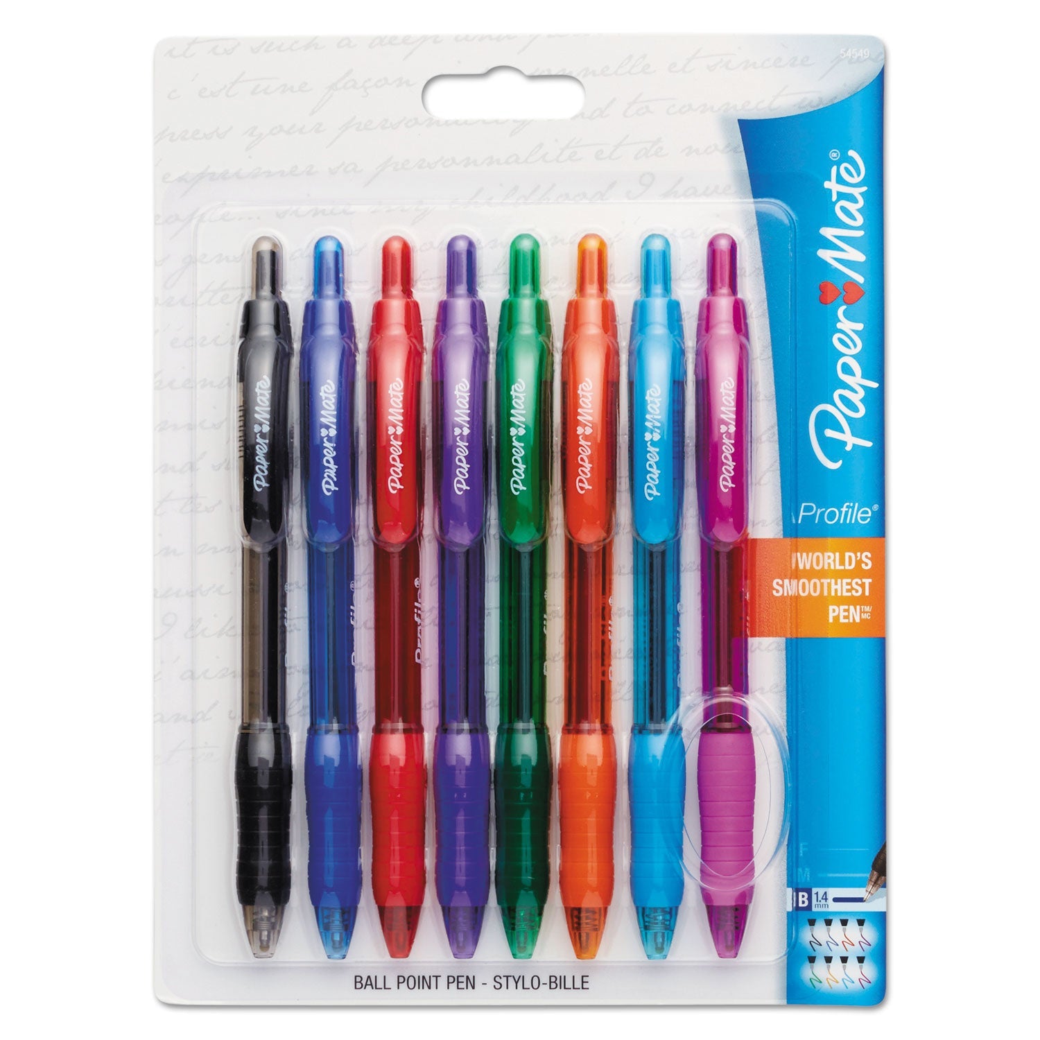 Paper Mate® Profile Ballpoint Pen, Retractable, Bold 1.4 Mm, Assorted Ink And Barrel Colors, 8/pack