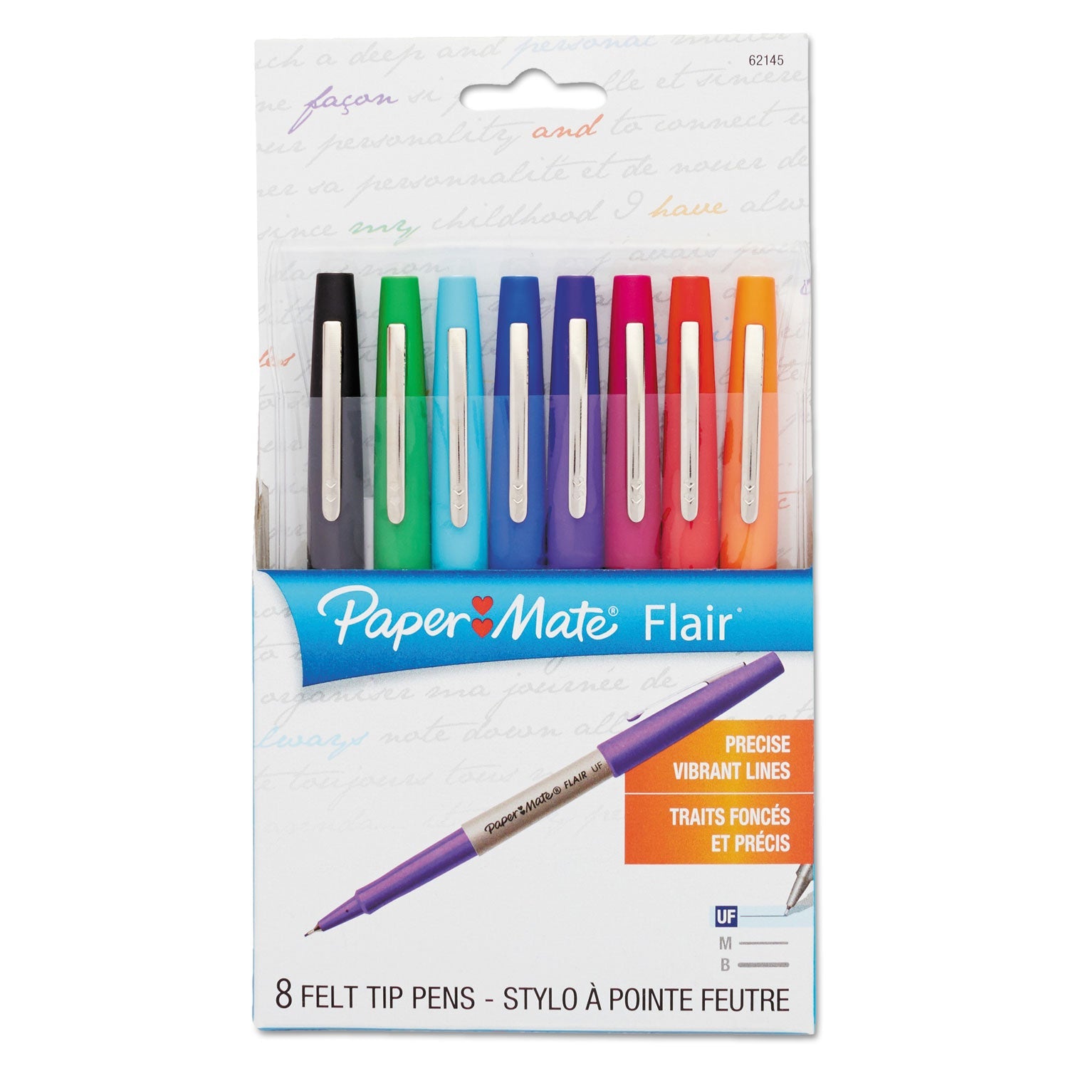 Paper Mate® Flair Felt Tip Porous Point Pen, Stick, Ultra-Fine 0.4 mm, Assorted Ink and Barrel Colors, 8/Pack