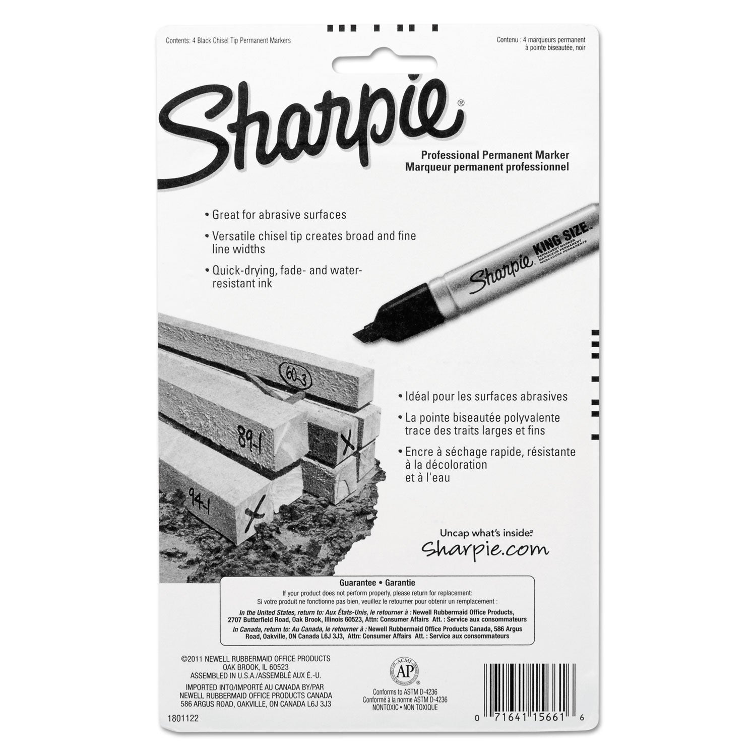 Sharpie® King Size Permanent Marker, Broad Chisel Tip, Black, 4/pack