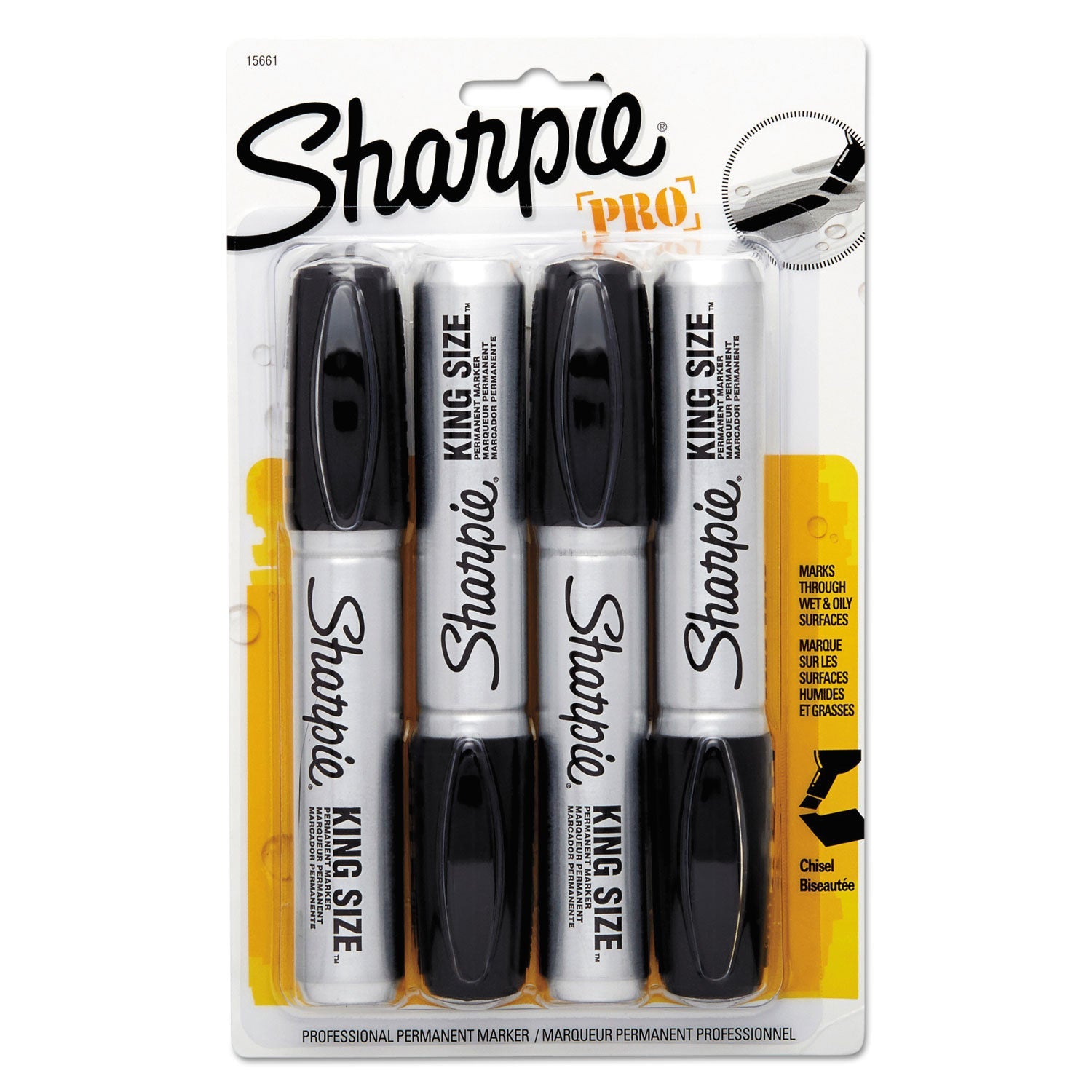 Sharpie® King Size Permanent Marker, Broad Chisel Tip, Black, 4/pack