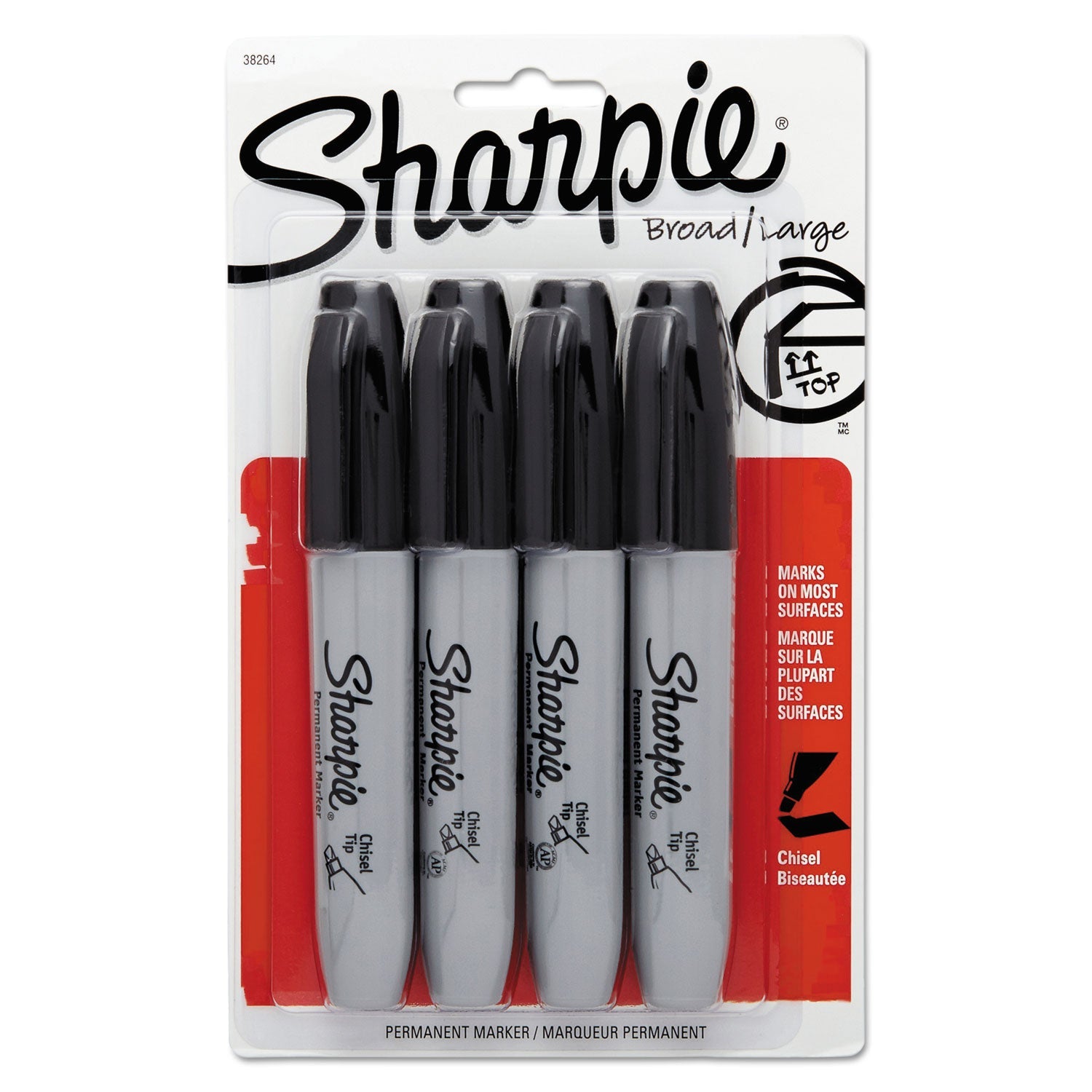 Sharpie® Chisel Tip Permanent Marker, Medium Chisel Tip, Black, 4/pack