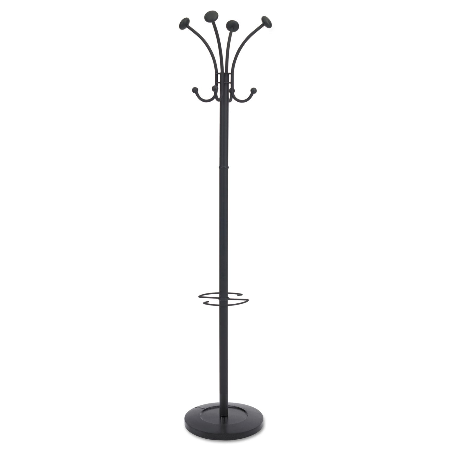Alba™ Viena Coat Stand, Eight Knobs, Steel, 16w X 16d X 70.5h, Black