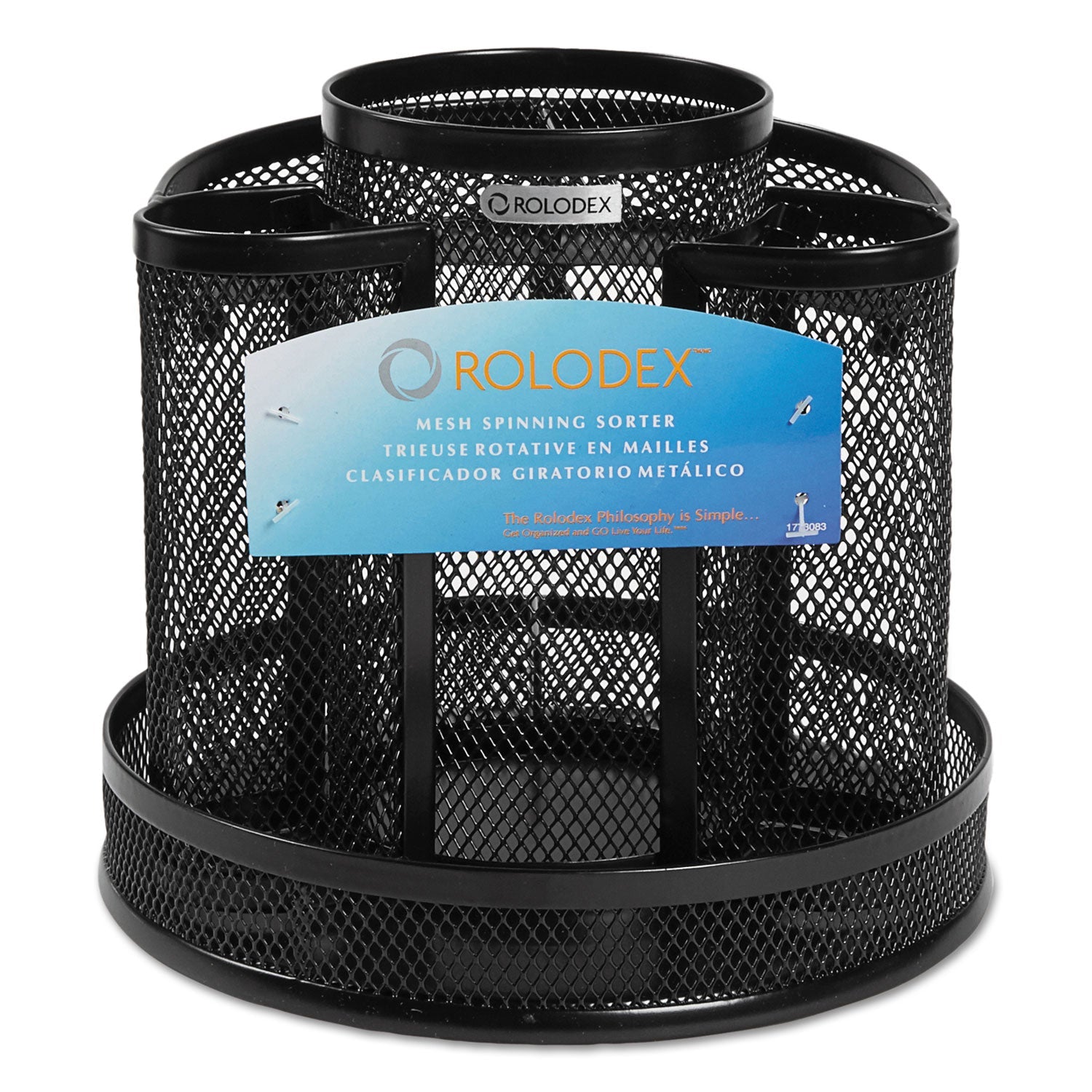 Rolodex™ Wire Mesh Spinning Desk Sorter, 8 Compartments, Steel Mesh, 6.5" Diameter x 6.5"h, Black