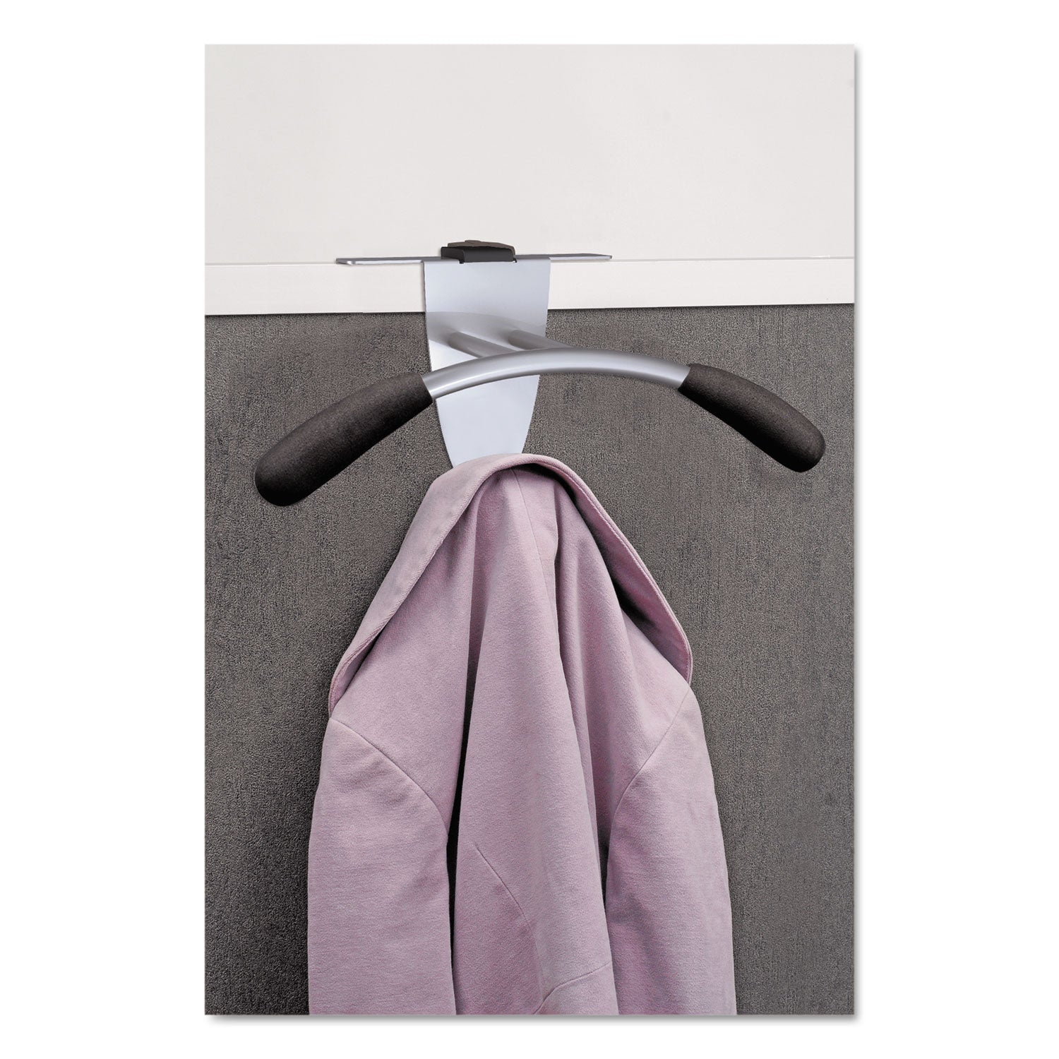 Alba™ Hanger Shaped Partition Coat Hook, Metal/Foam/ABS, Silver/Black