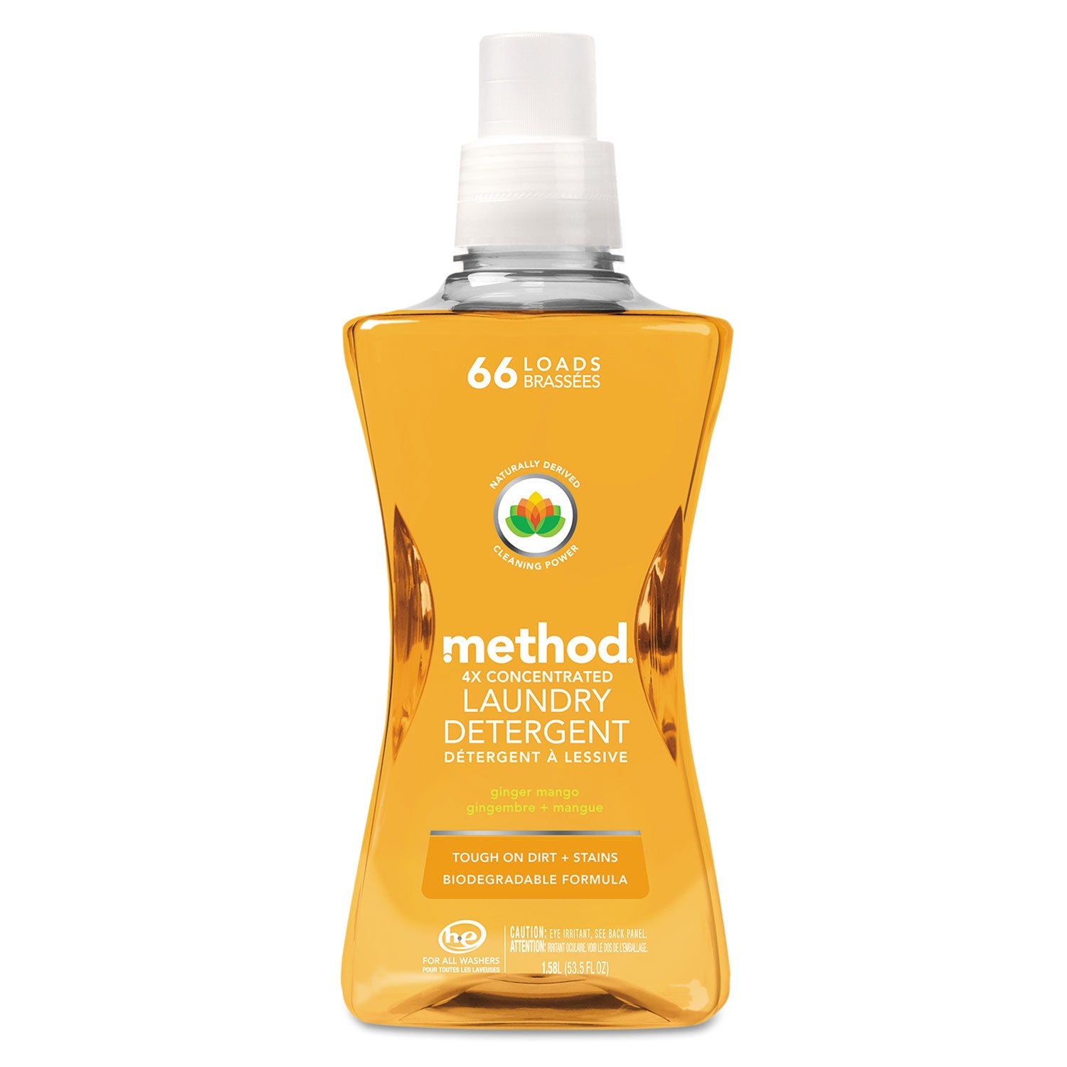 Method® 4x Concentrated Laundry Detergent, Ginger Mango, 53.5 Oz Bottle, 4/carton