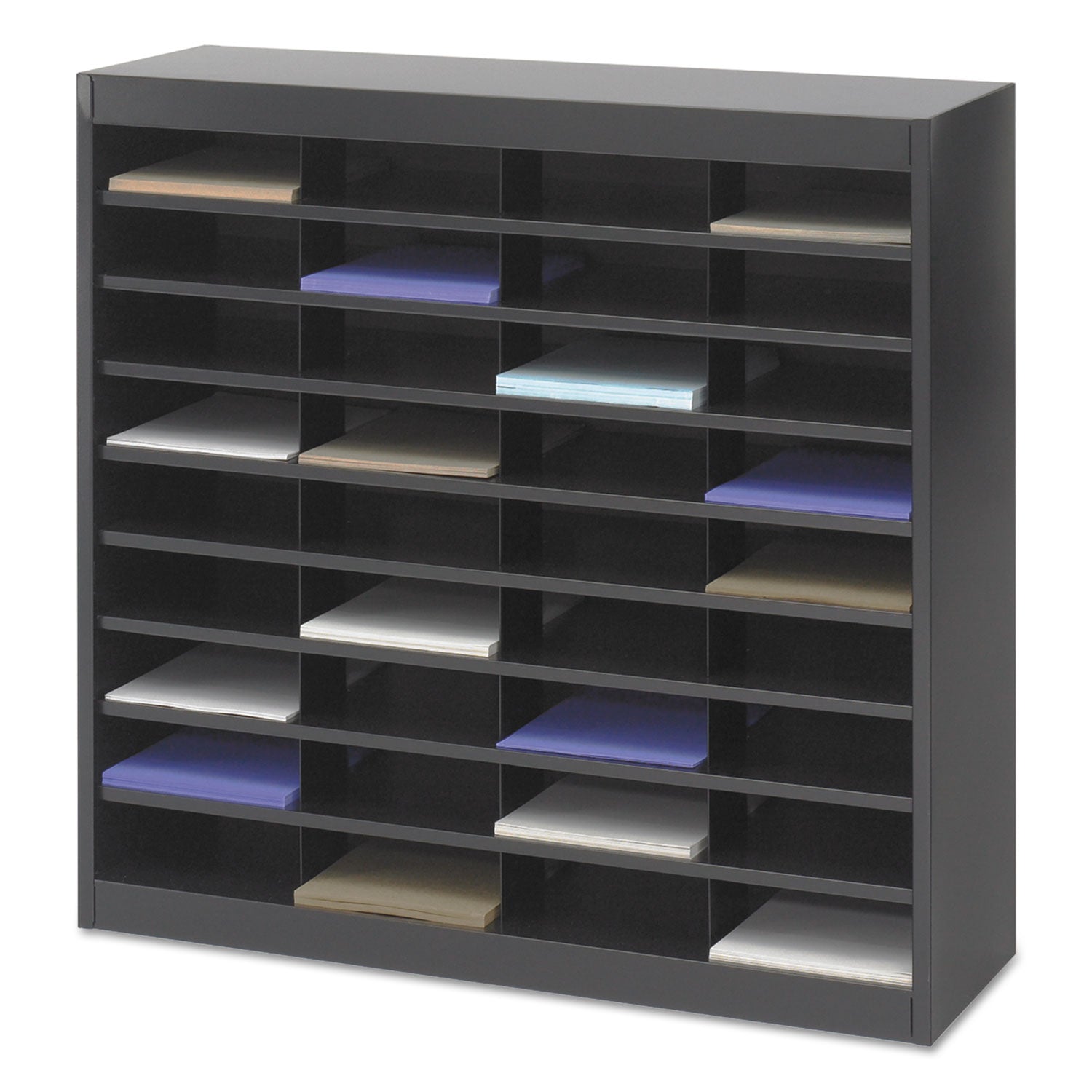 Safco® Steel/Fiberboard E-Z Stor Sorter, 36 Compartments, 37.5 x 12.75 x 36.5, Black