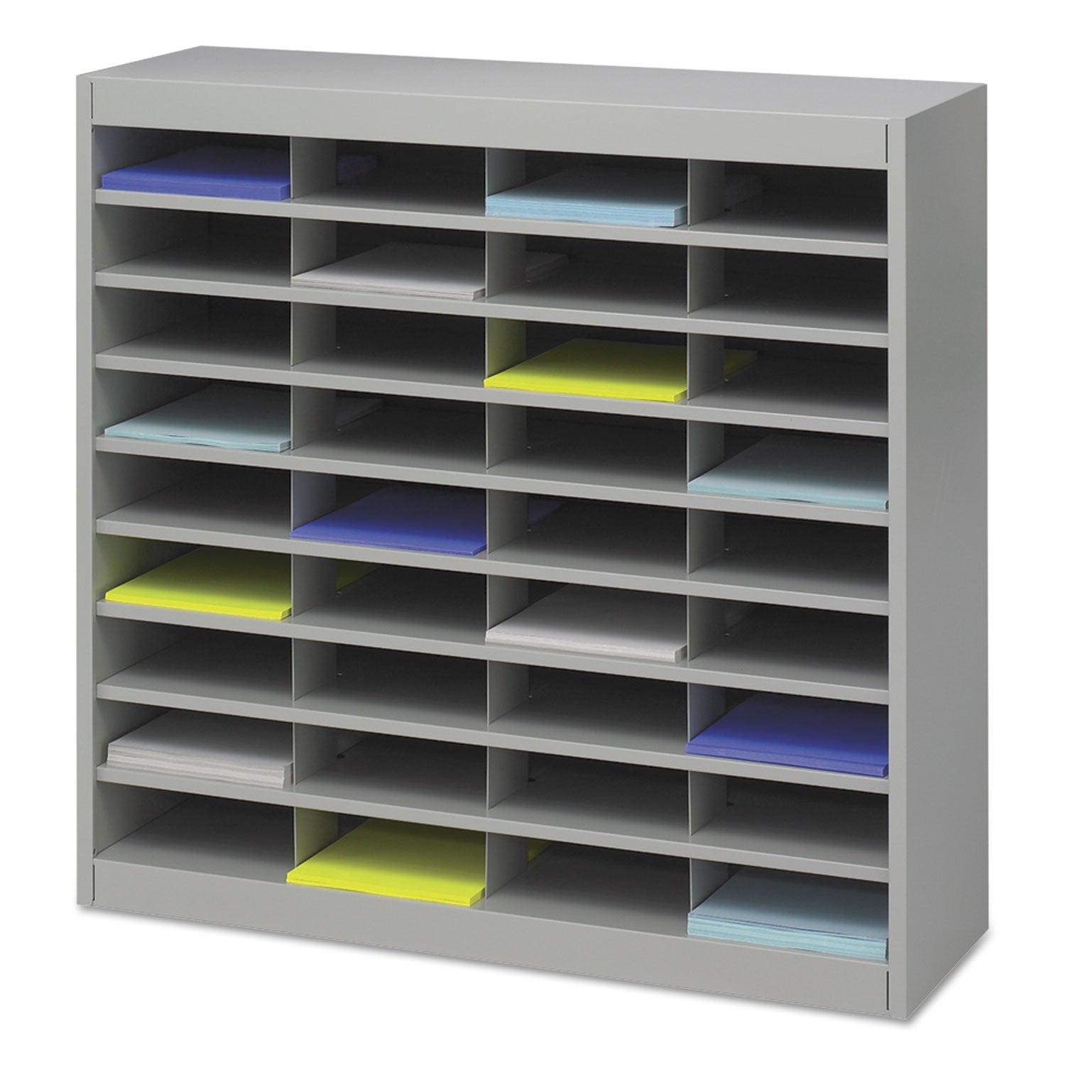 Safco® Steel/Fiberboard E-Z Stor Sorter, 36 Compartments, 37.5 x 12.75 x 36.5, Gray