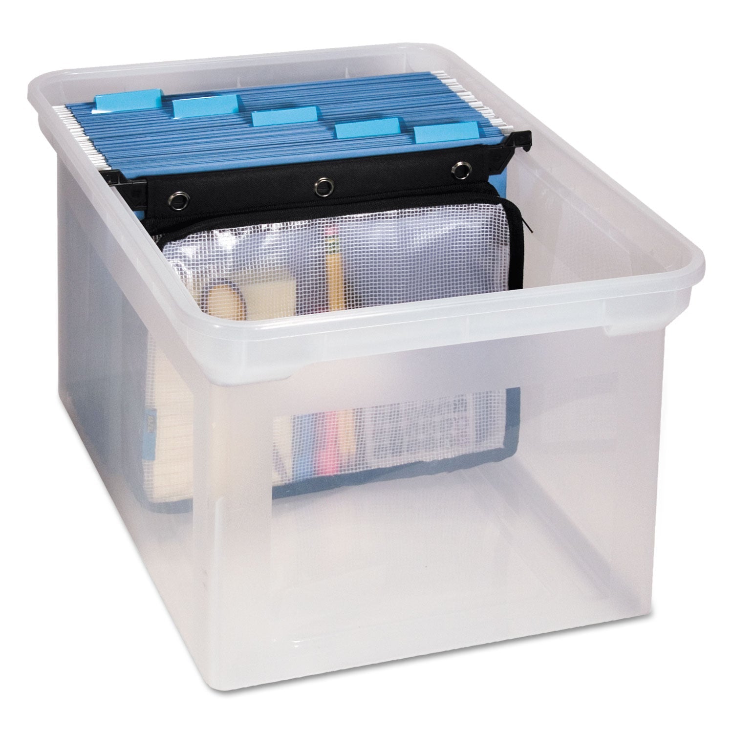 Advantus Expanding Zipper Pouch, 3-Hole Punched, 13" x 9.25", Clear/Black