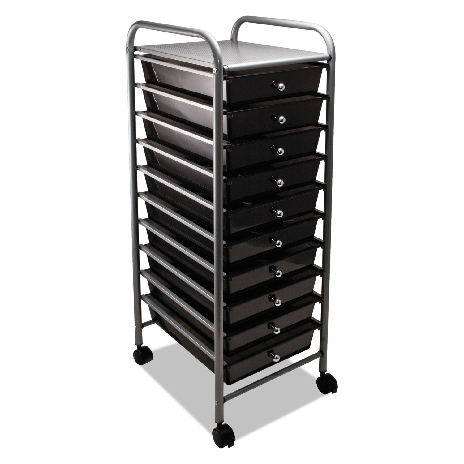 Advantus Portable Drawer Organizer, Metal, 1 Shelf, 10 Drawers, 13" x 15.38" x 37.75", Matte Gray/Smoke