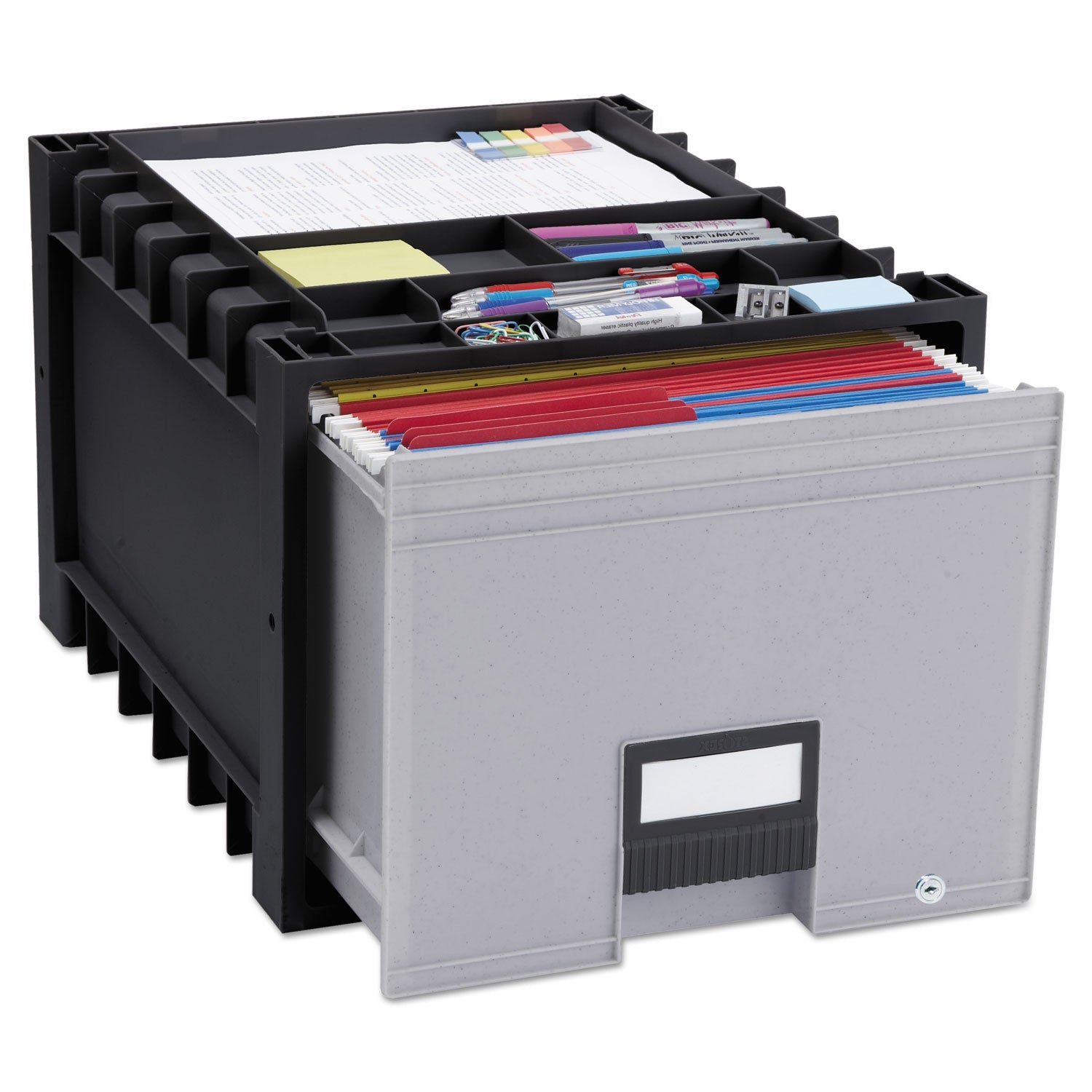 Storex Archive Storage Drawers With Key Lock, Letter Files, 15.25" X 18" X 11.5", Black/gray