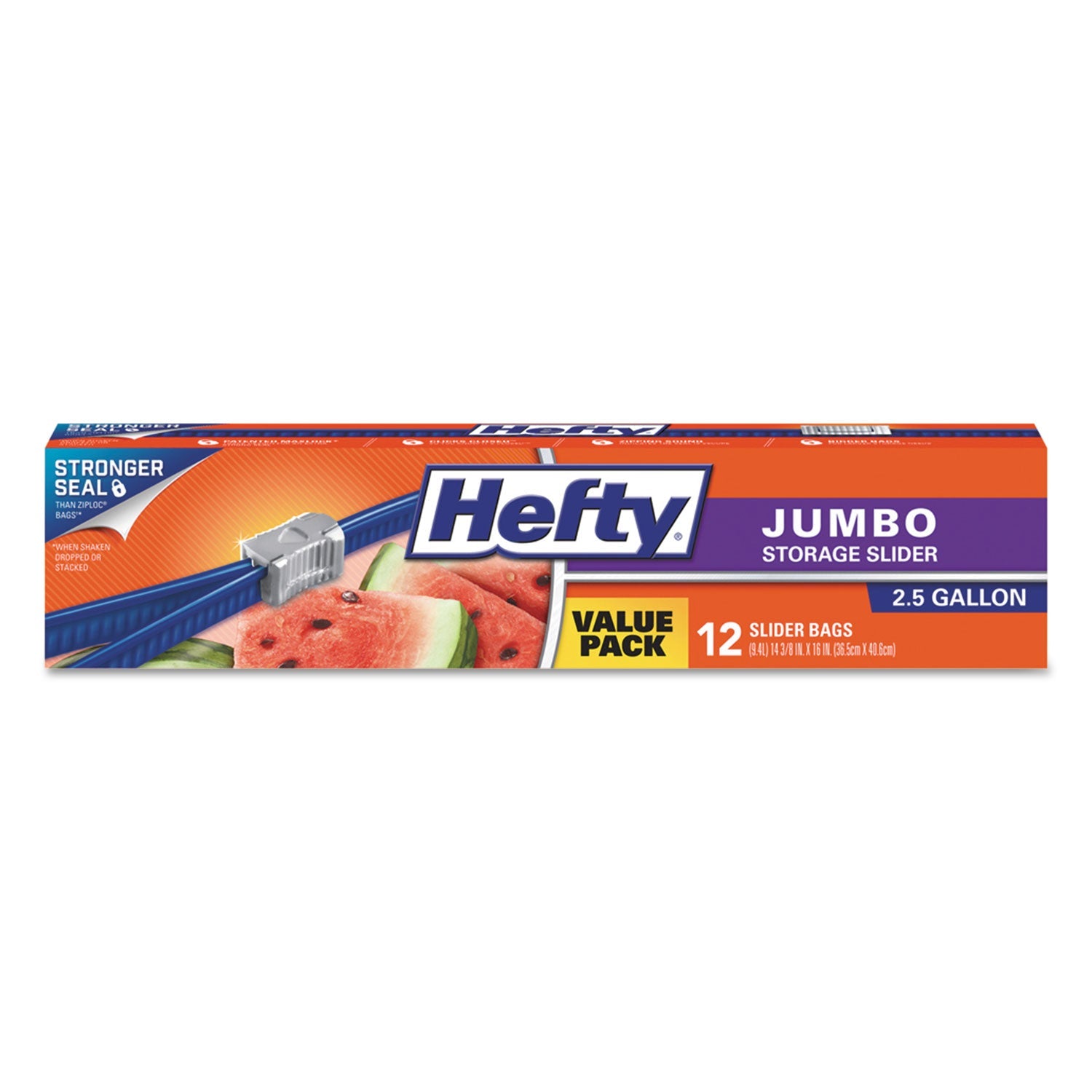 Hefty® Slider Food Storage Bags, Jumbo, 14.38" x 9", Clear, 12/Box