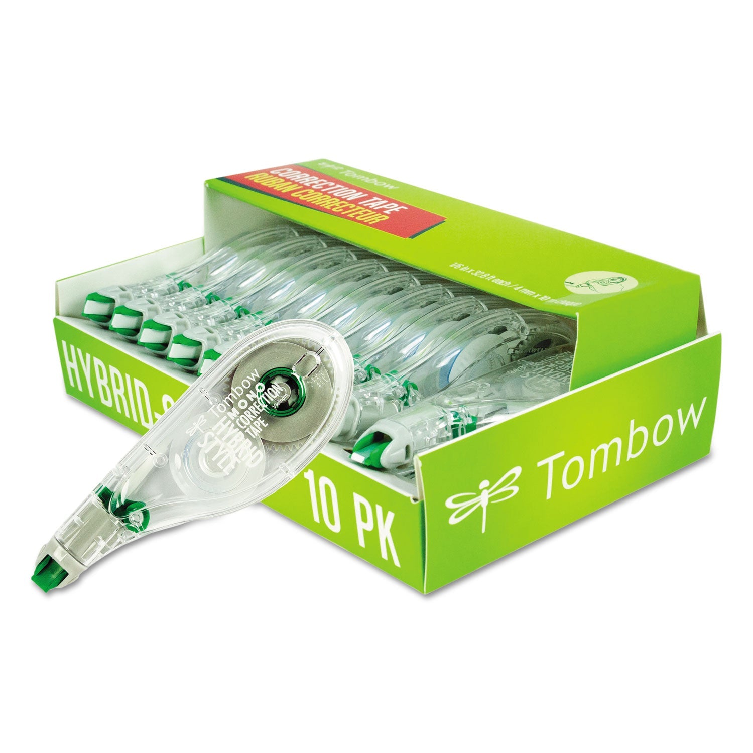 Tombow® MONO Hybrid Style Correction Tape, Non-Refillable, Clear Applicator, 0.17" x 394", 10/Pack