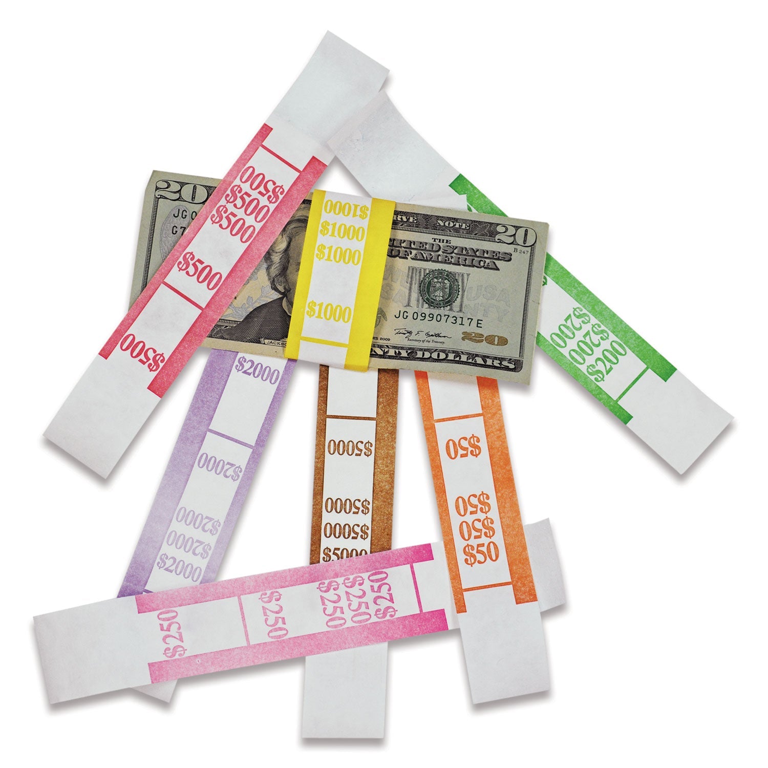 Iconex™ Color-Coded Kraft Currency Straps, Dollar Bill, $50, Self-Adhesive, 1000/pack
