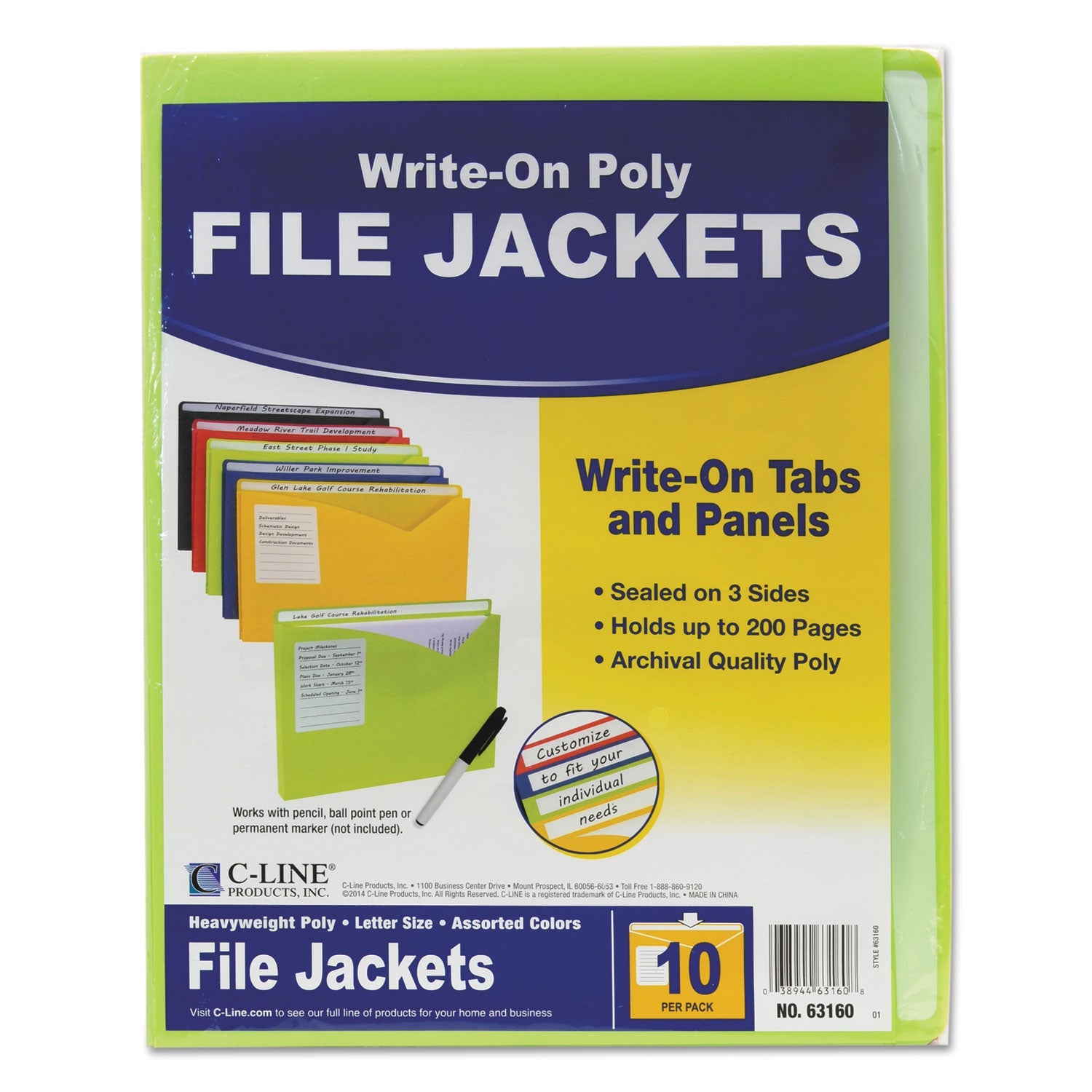 Write-On Poly File Jackets | Assorted, 10/Pack