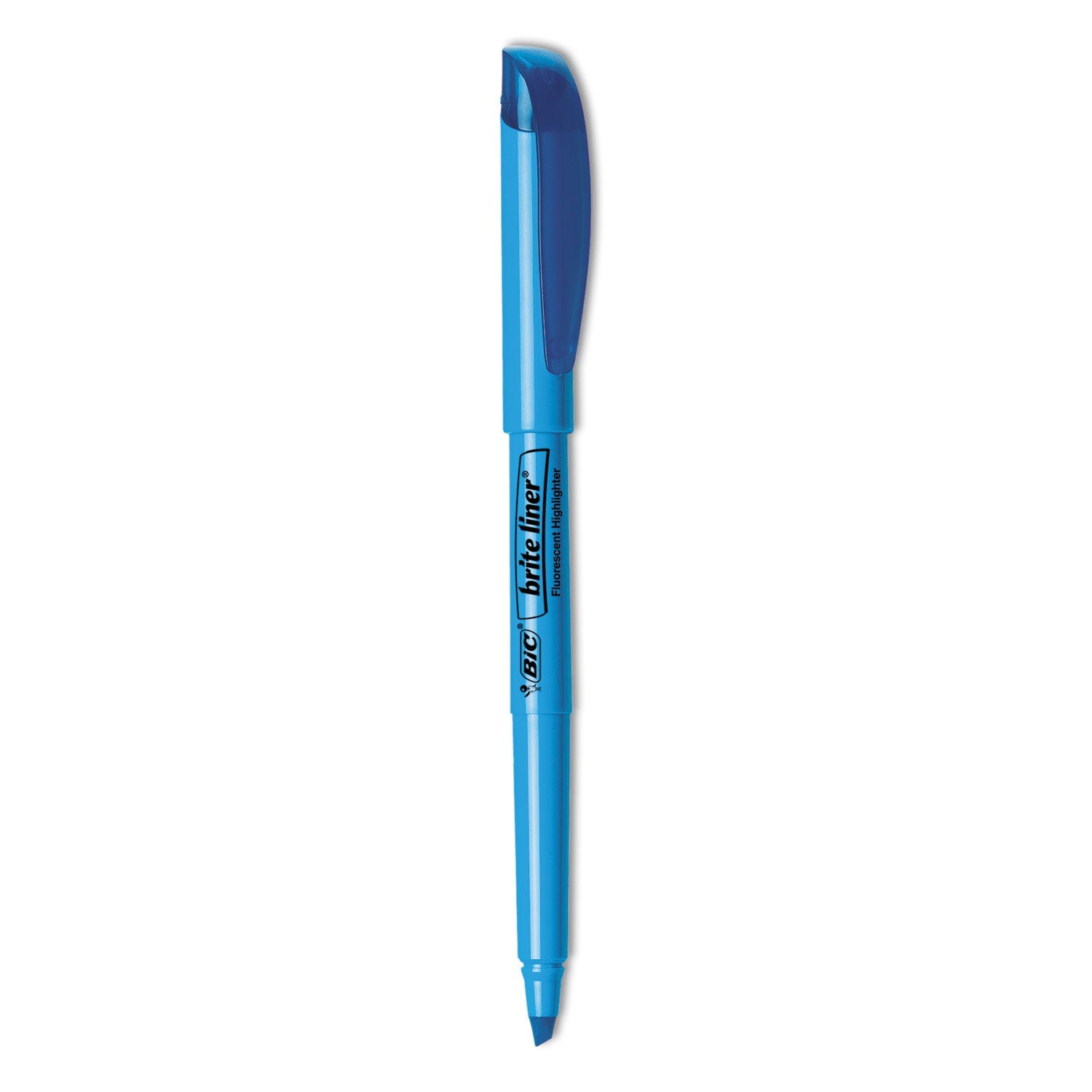 BIC® Brite Liner Highlighter, Fluorescent Blue Ink, Chisel Tip, Blue/black Barrel, Dozen