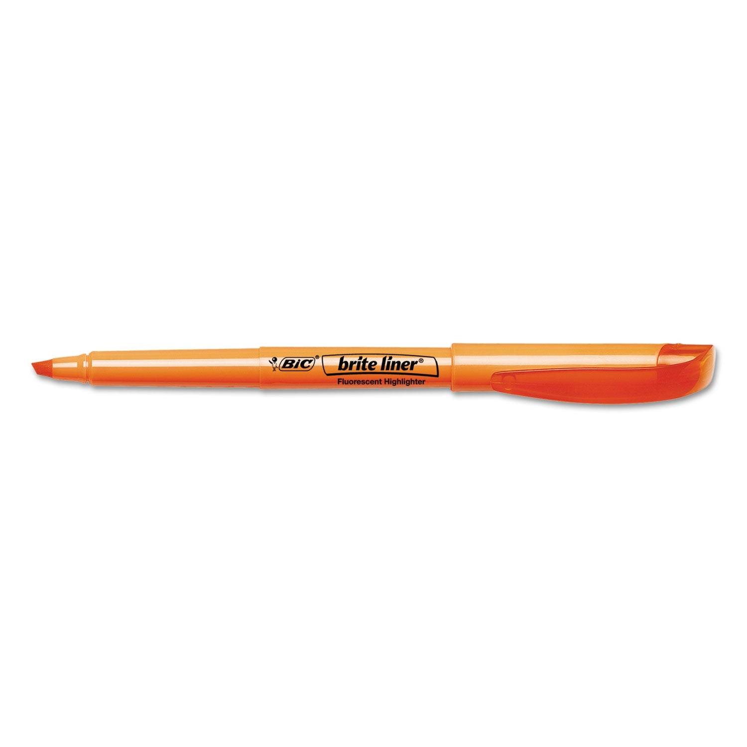 BIC® Brite Liner Highlighter, Fluorescent Orange Ink, Chisel Tip, Orange/black Barrel, Dozen