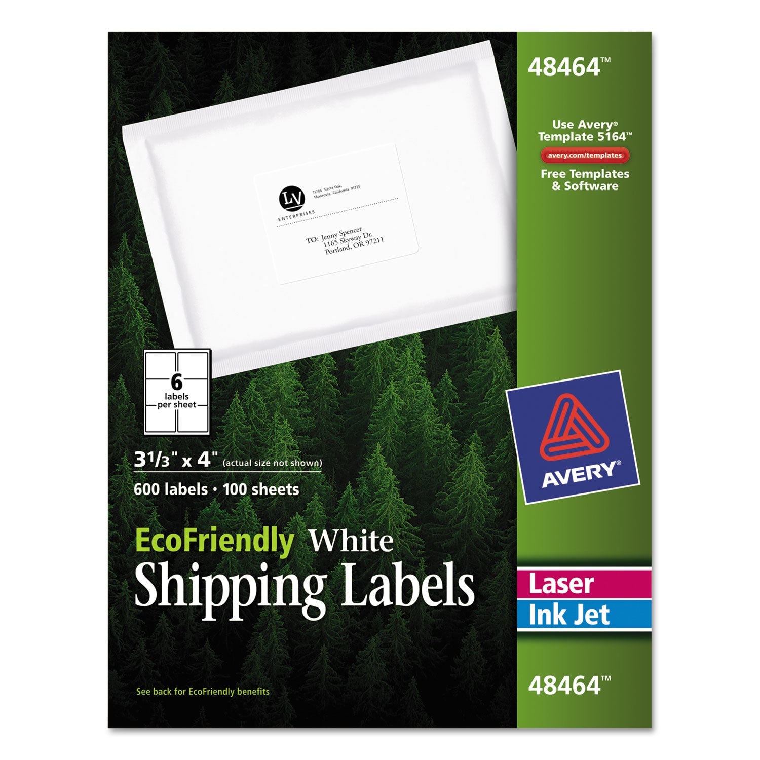 Avery® Ecofriendly Mailing Labels, Inkjet/laser Printers, 3.33 X 4, White, 6/sheet, 100 Sheets/pack