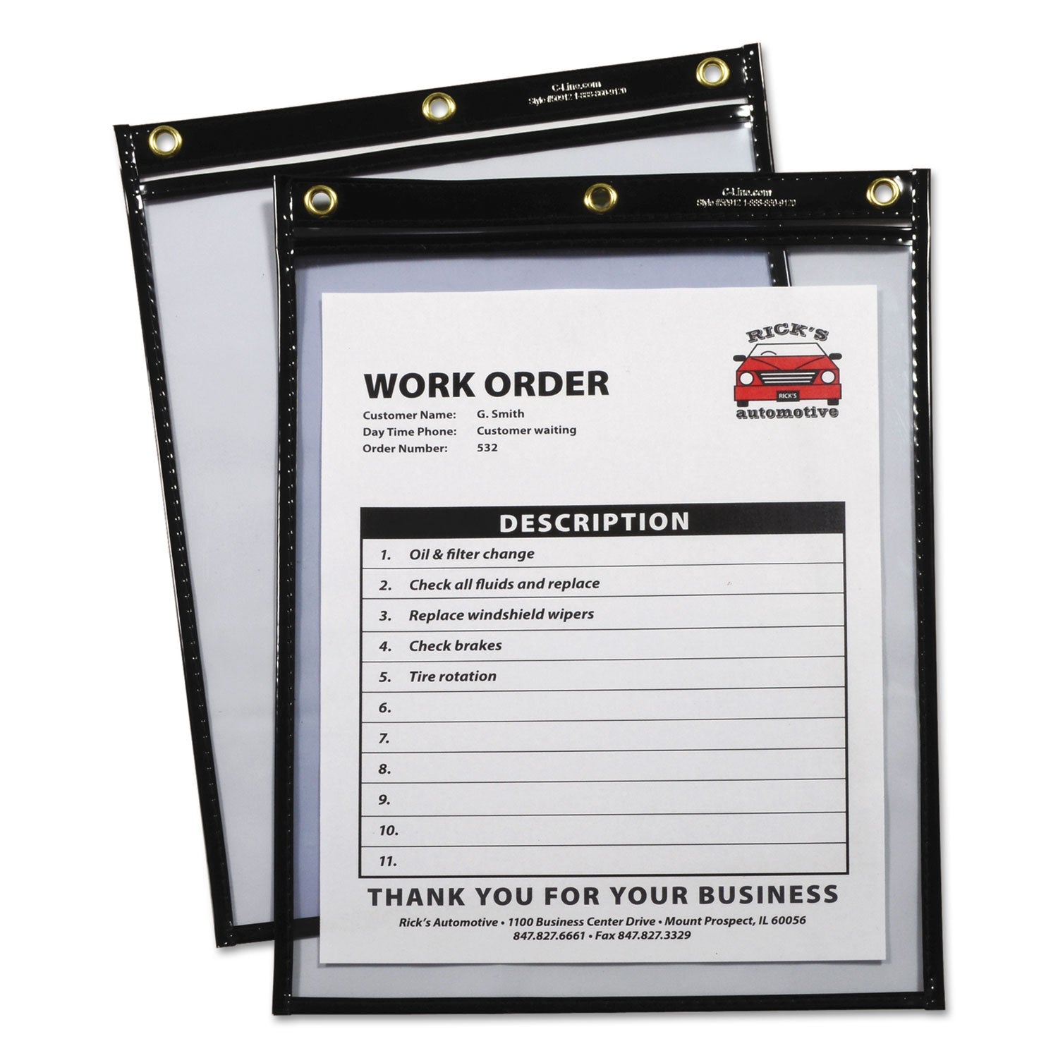 C-Line® Heavy-Duty Super Heavyweight Plus Stitched Shop Ticket Holders, Clear/Black, 9 X 12, 15/Box