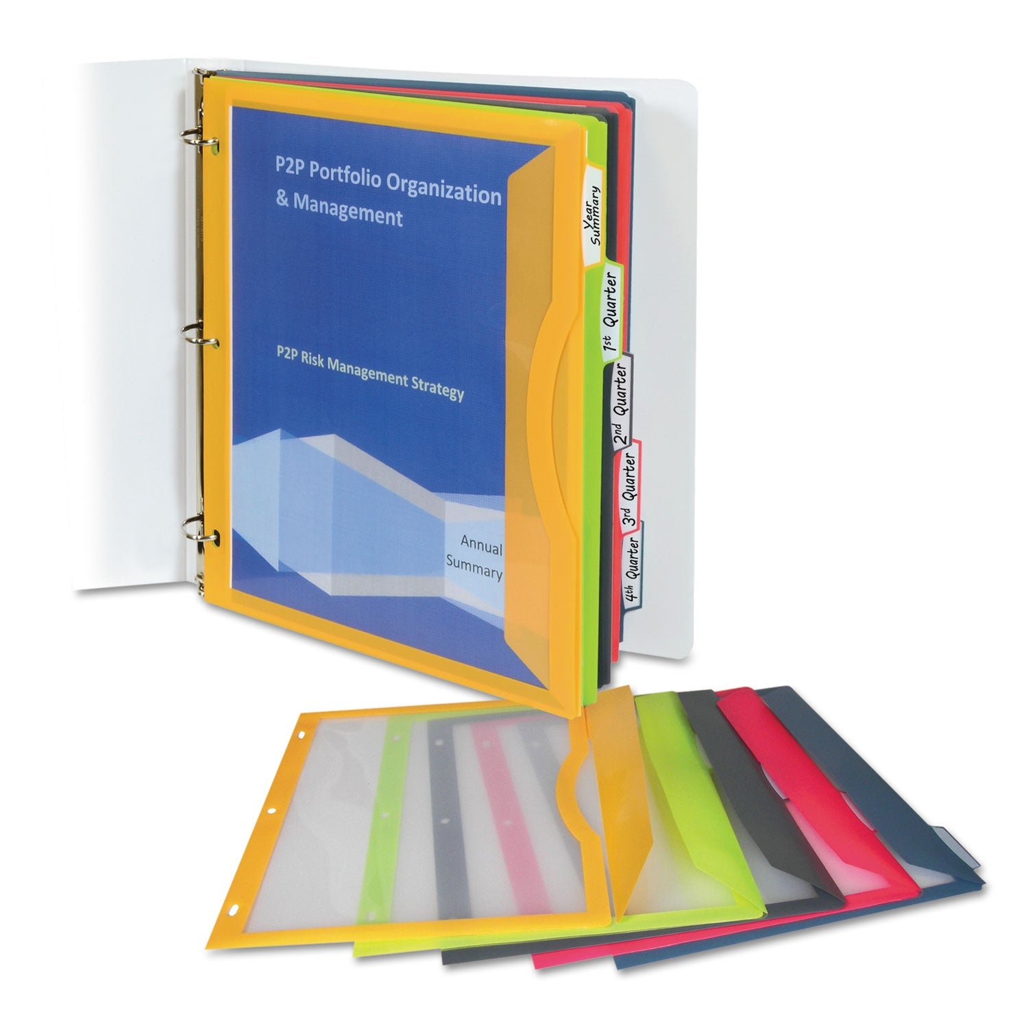 C-Line® Binder Pocket With Write-On Index Tabs, 9.88 X 11.38, Assorted, 5/set
