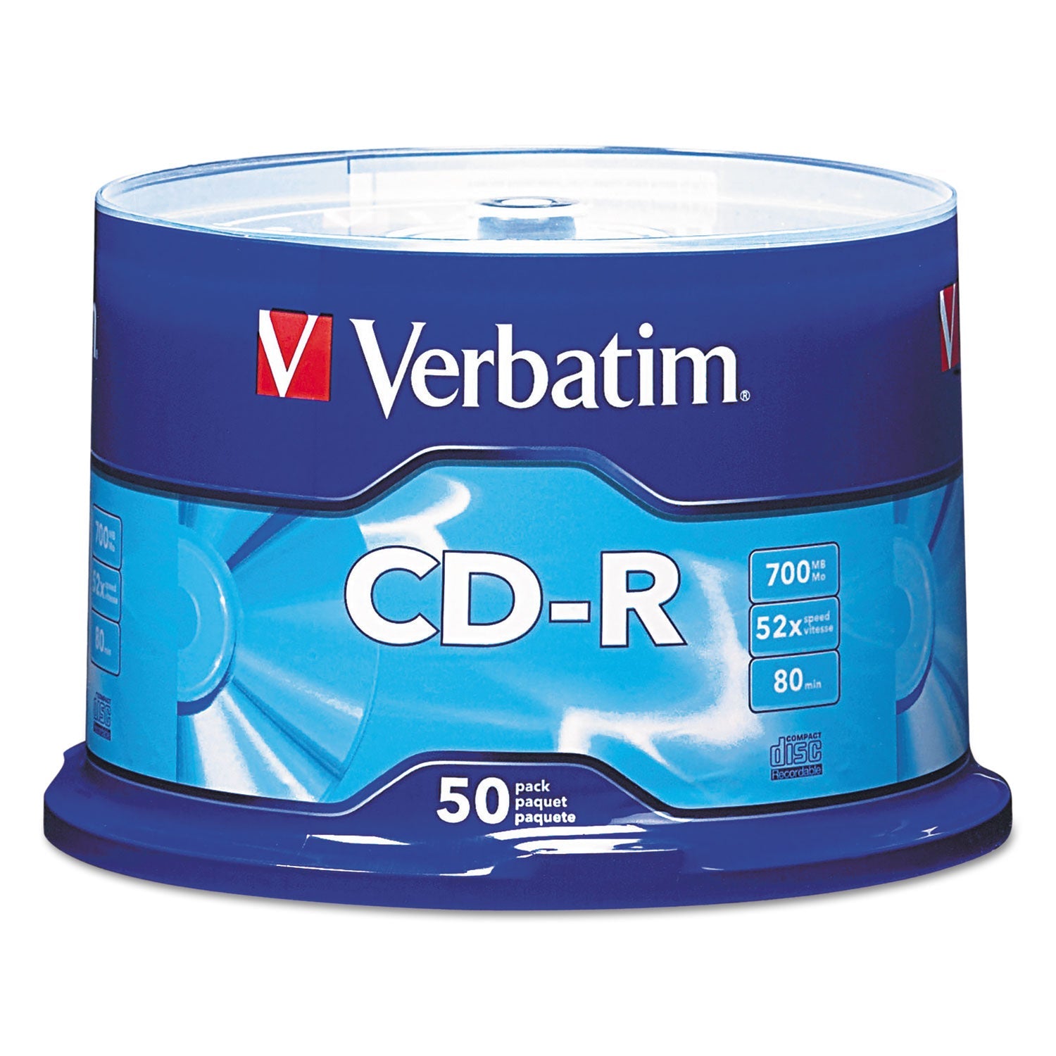 Verbatim® Cd-R Recordable Disc, 700 Mb/80min, 52x, Spindle, Silver, 50/pack