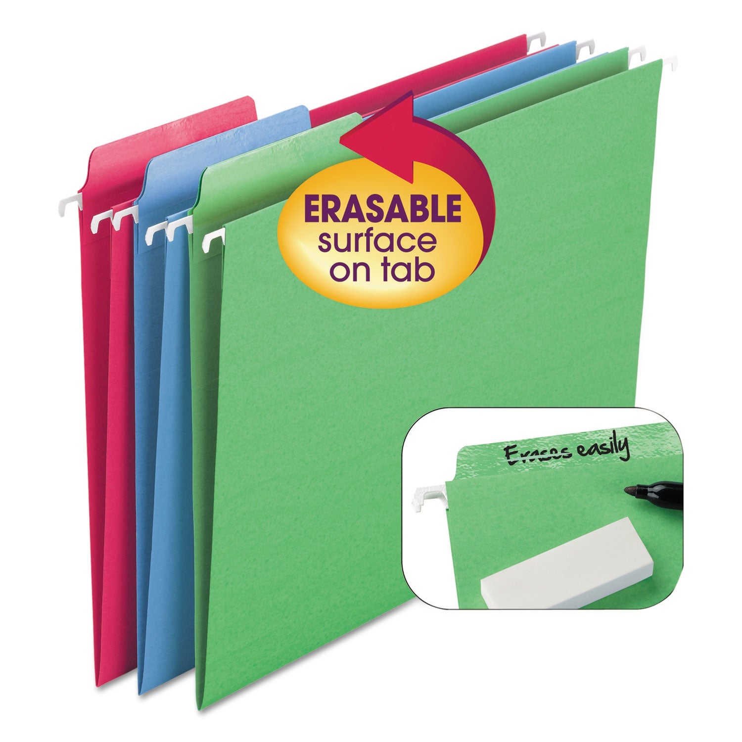 Smead Erasable Folders, Letter Size, 1/3-Cut Tabs, Assorted Colors, 18/Box