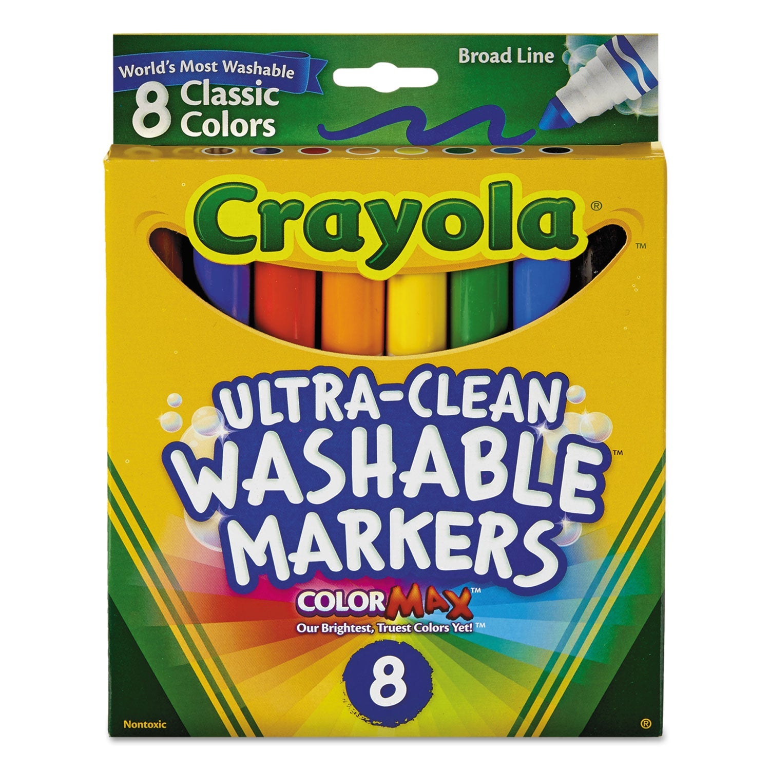 Crayola® Ultra-Clean Washable Markers, Broad Bullet Tip, Assorted Colors, 8/pack