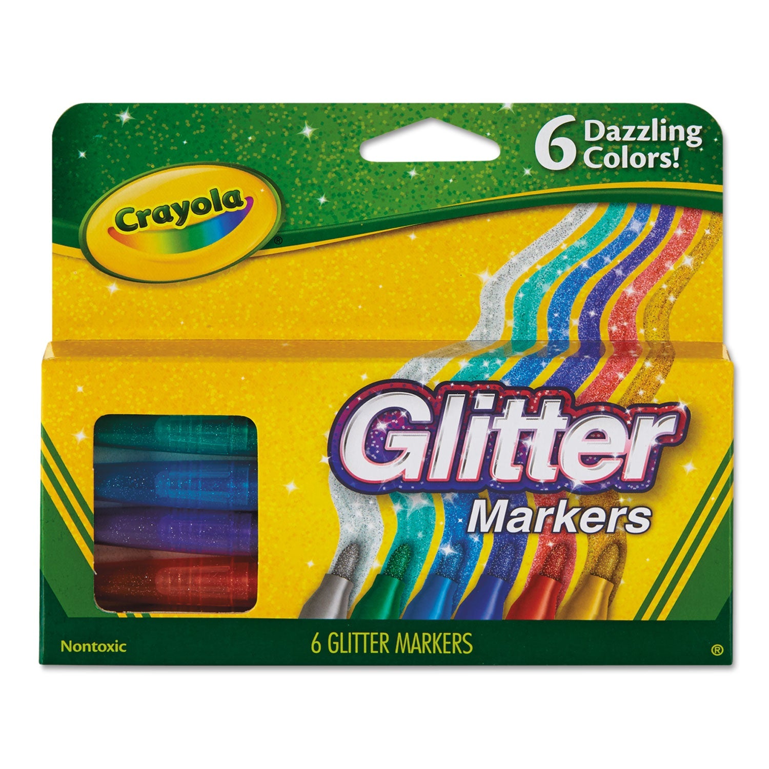 Crayola® Glitter Markers, Medium Bullet Tip, Assorted Colors, 6/set