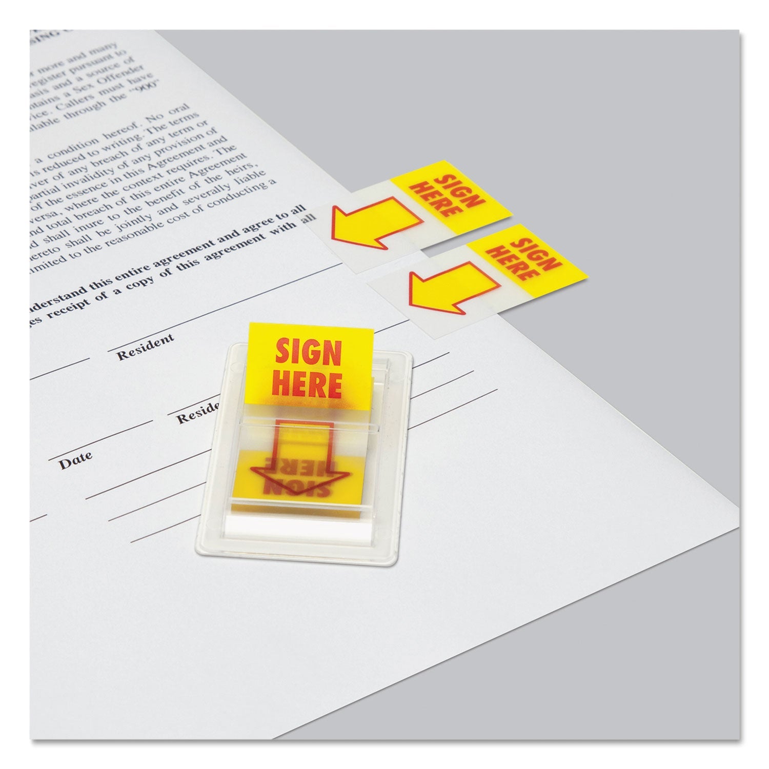 Universal® Arrow Page Flags, "Sign Here", Yellow/Red, 50 Flags/Dispenser, 2 Dispensers/Pack