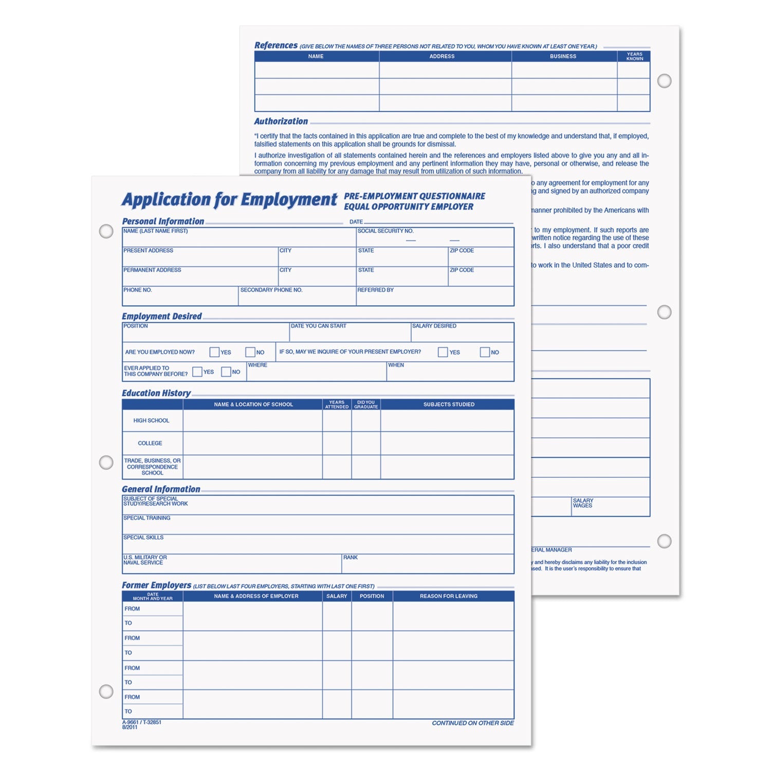 TOPS Employee Application Form | 2 Pads/Pack
