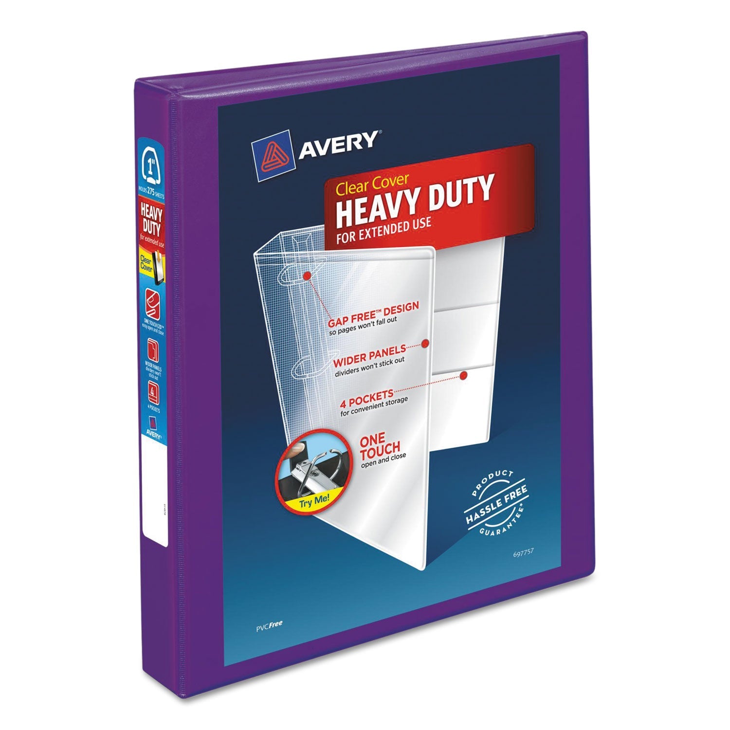 Avery® Heavy-Duty View Binder With Durahinge And One Touch Ezd Rings, 3 Rings, 1" Capacity, 11 X 8.5, Purple