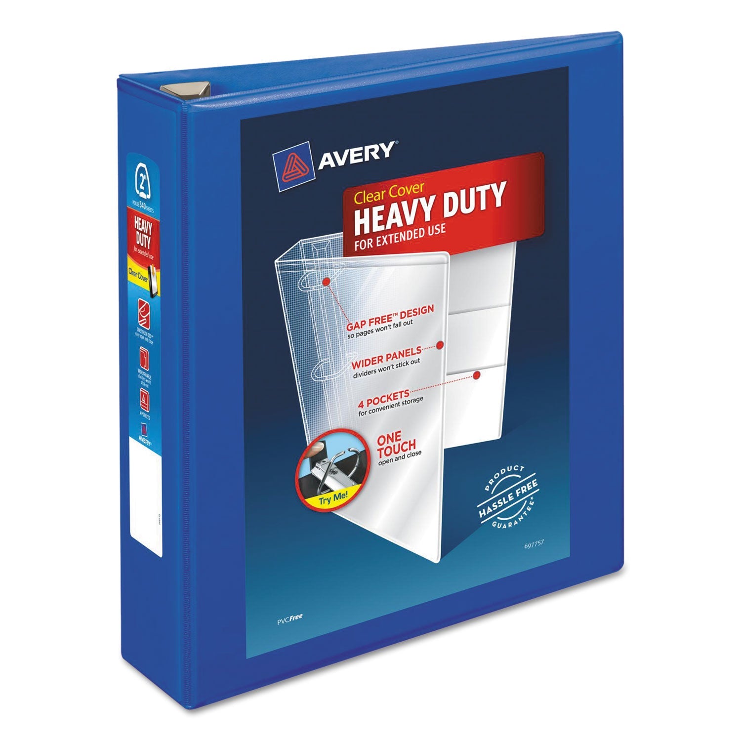 Avery® Heavy-Duty View Binder With Durahinge And One Touch Ezd Rings, 3 Rings, 2" Capacity, 11 X 8.5, Pacific Blue