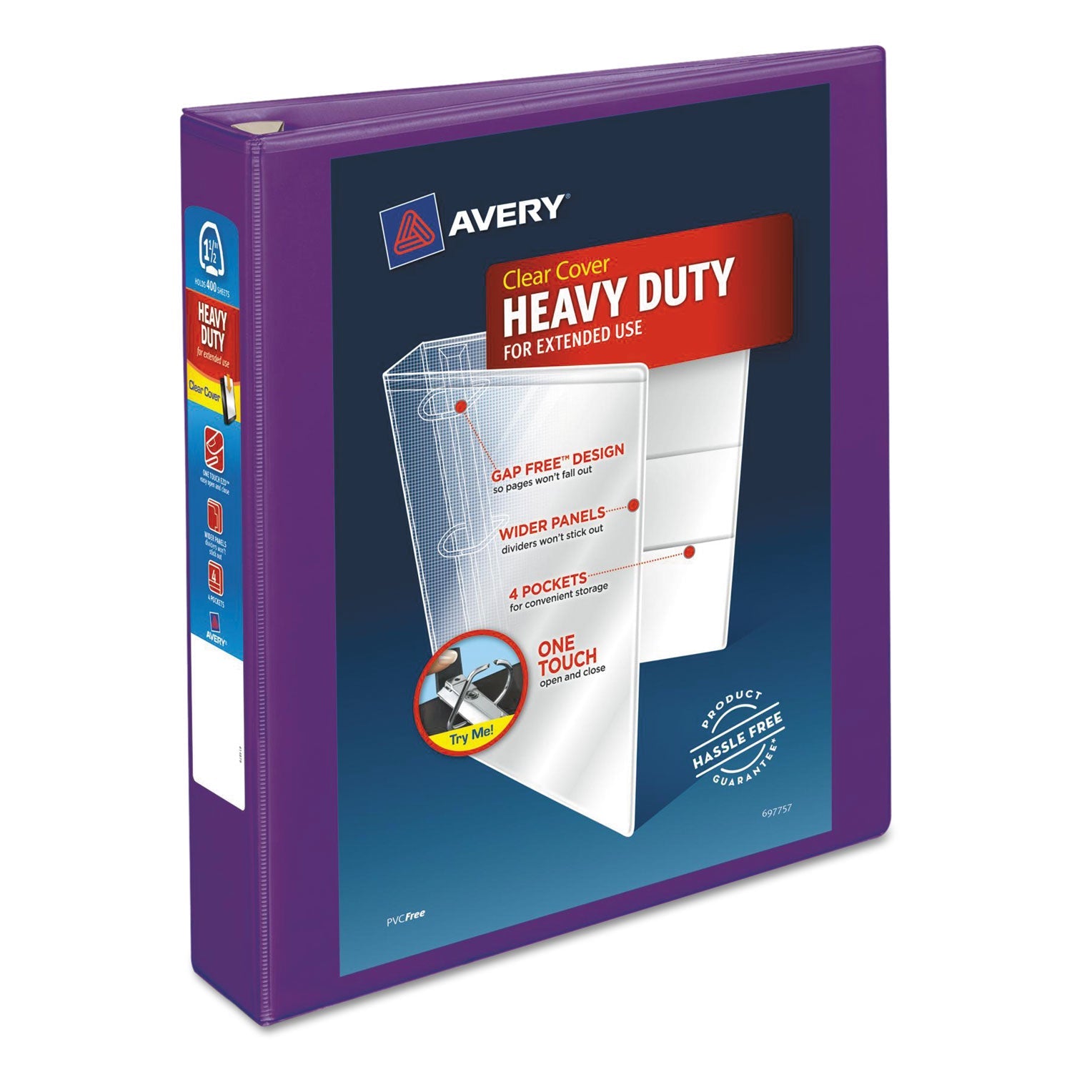 Avery® Heavy-Duty View Binder With Durahinge And One Touch Ezd Rings, 3 Rings, 1.5" Capacity, 11 X 8.5, Purple
