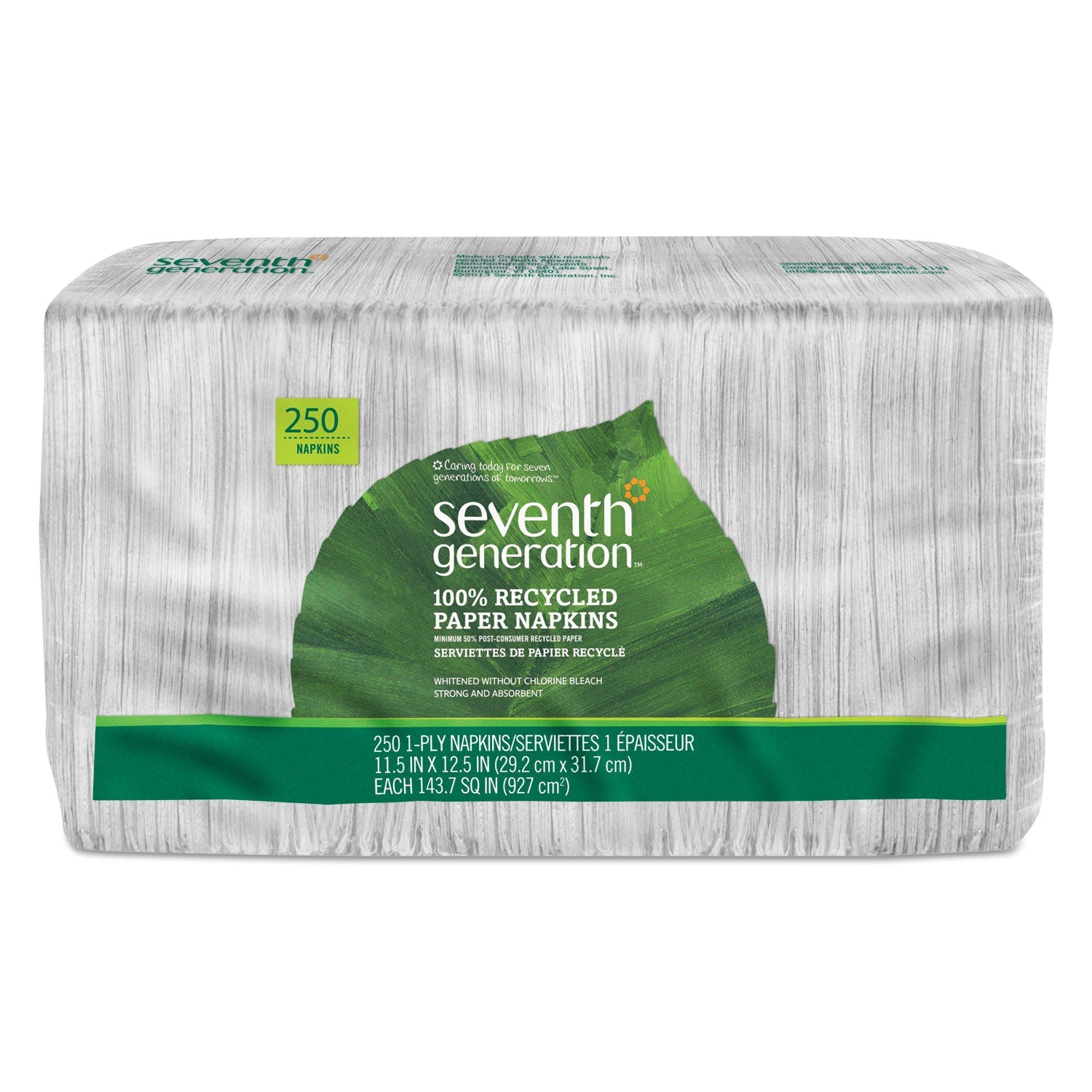 Seventh Generation® 100% Recycled Napkins, 1-Ply, 11 1/2 X 12 1/2, White, 250/pack