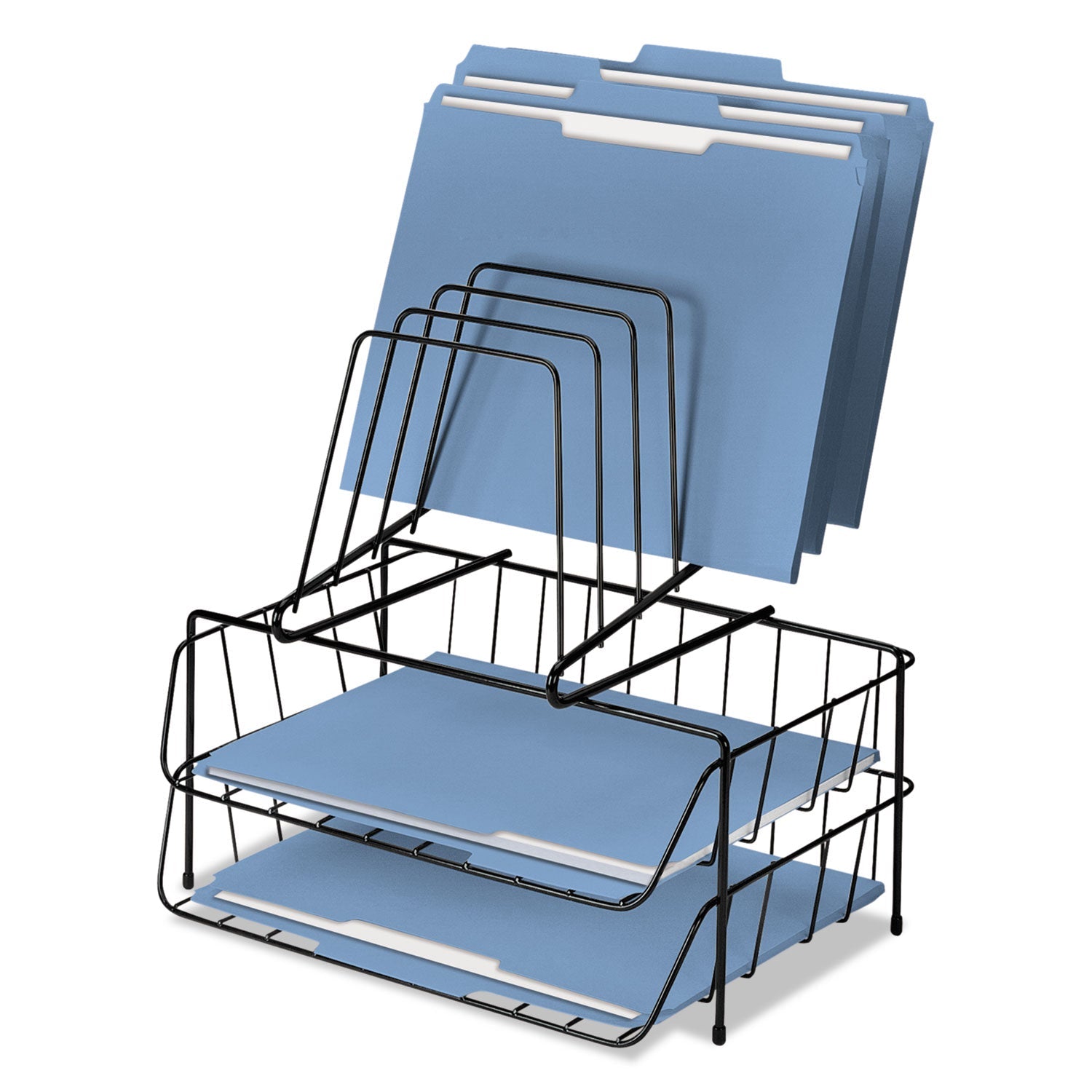 Fellowes® Wire Double Tray With Step File Sorter, 8 Sections, Letter Size Files, 13.88" X 10.13" X 14", Black