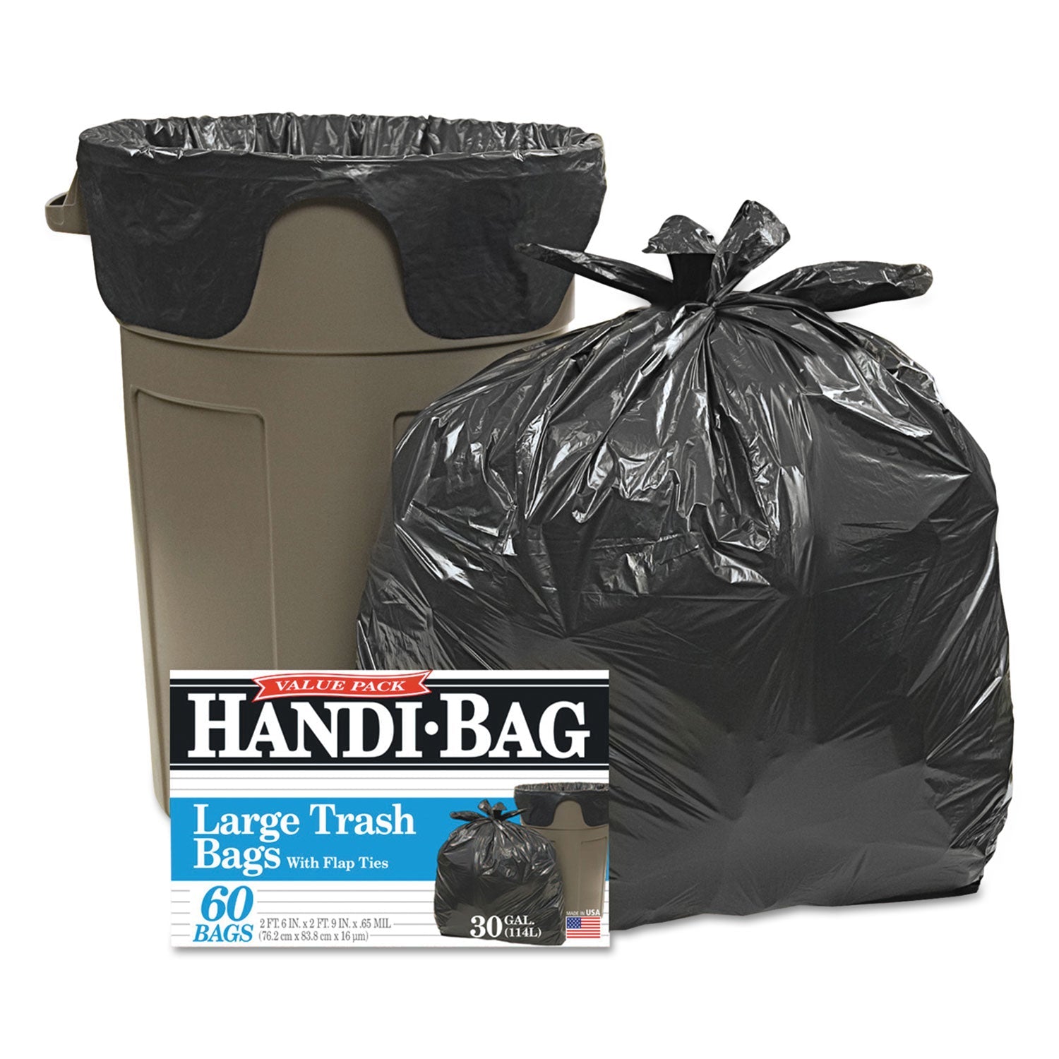 Flap-Tie Can Liners | 30 Gal | Black | 60-Pack